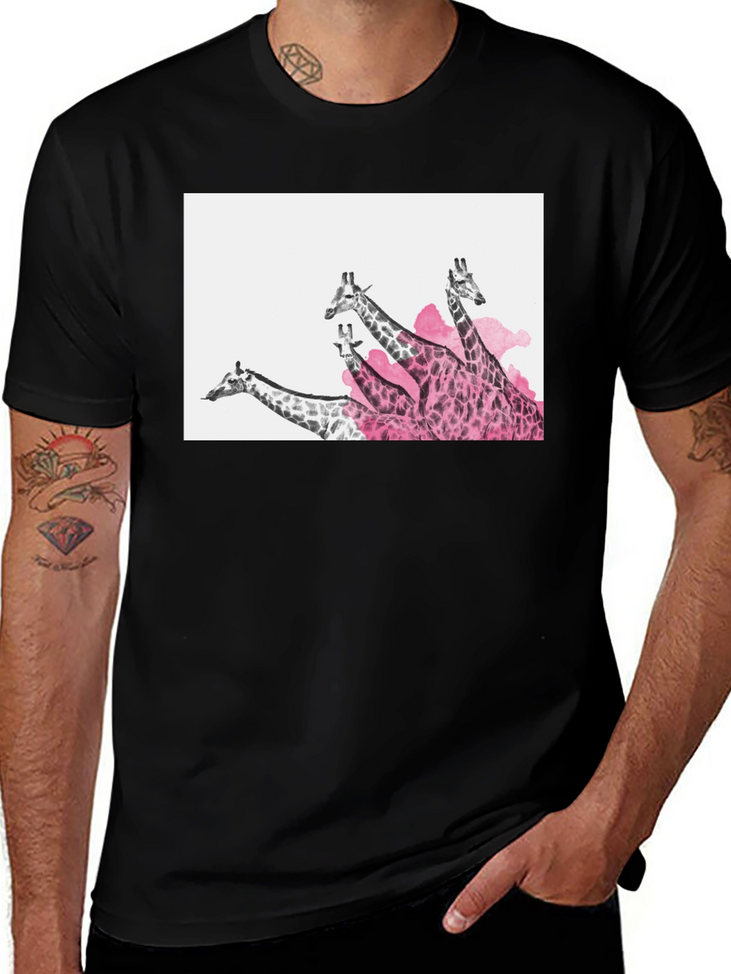Giraffe Graphic Print Black Tee