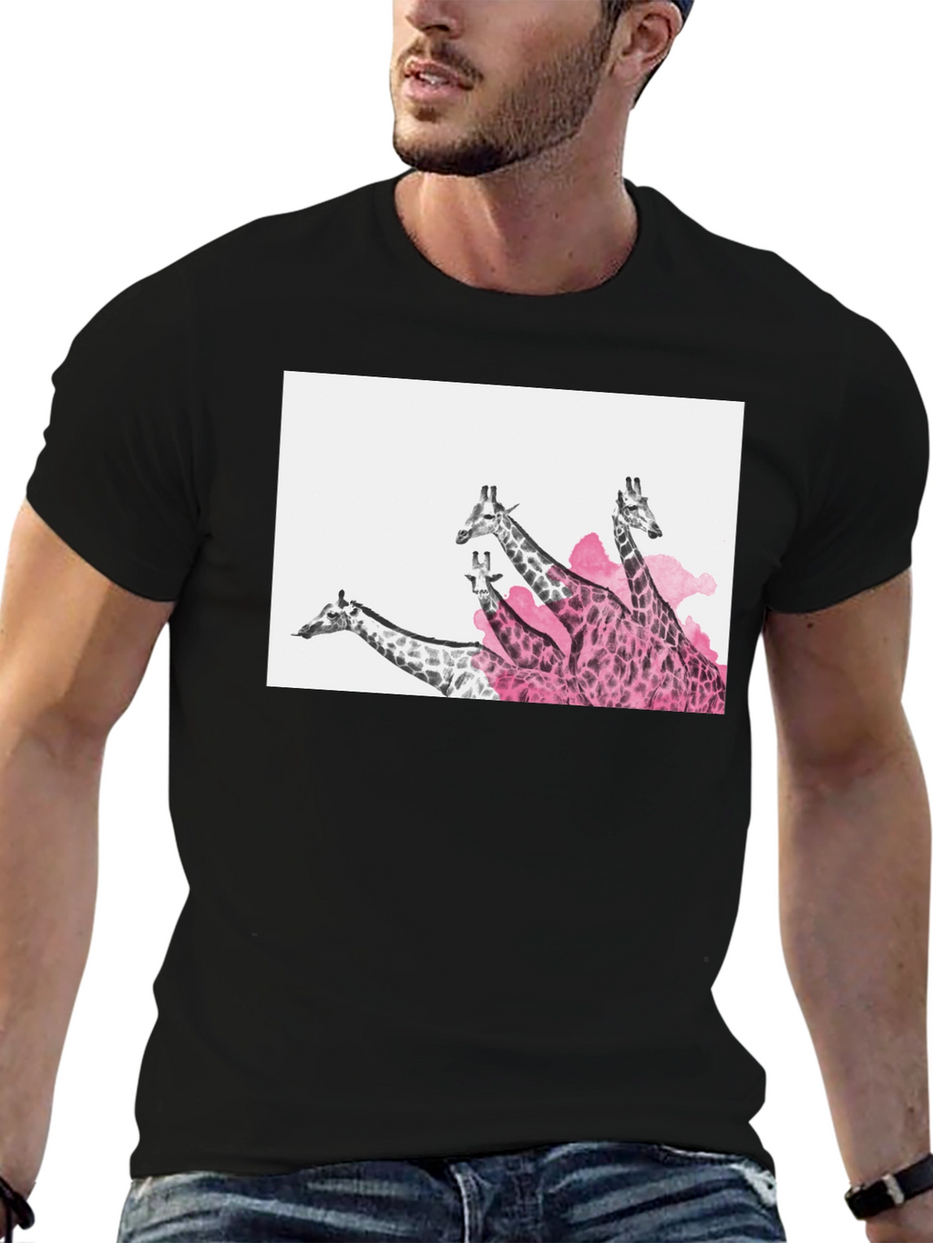 Giraffe Graphic Print Black Tee