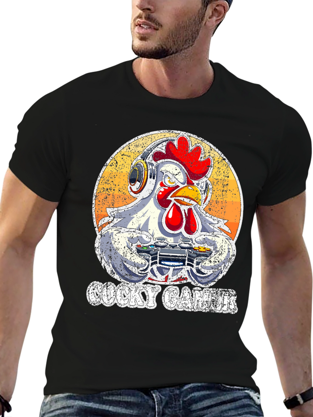 Cocky Gamer T-Shirt - Funny Chicken Video Game Tee