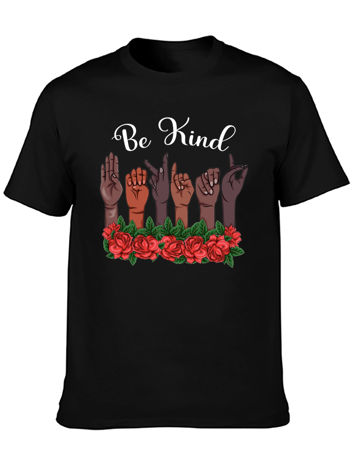 Be Kind T-Shirt Sign Language Design Floral Accent