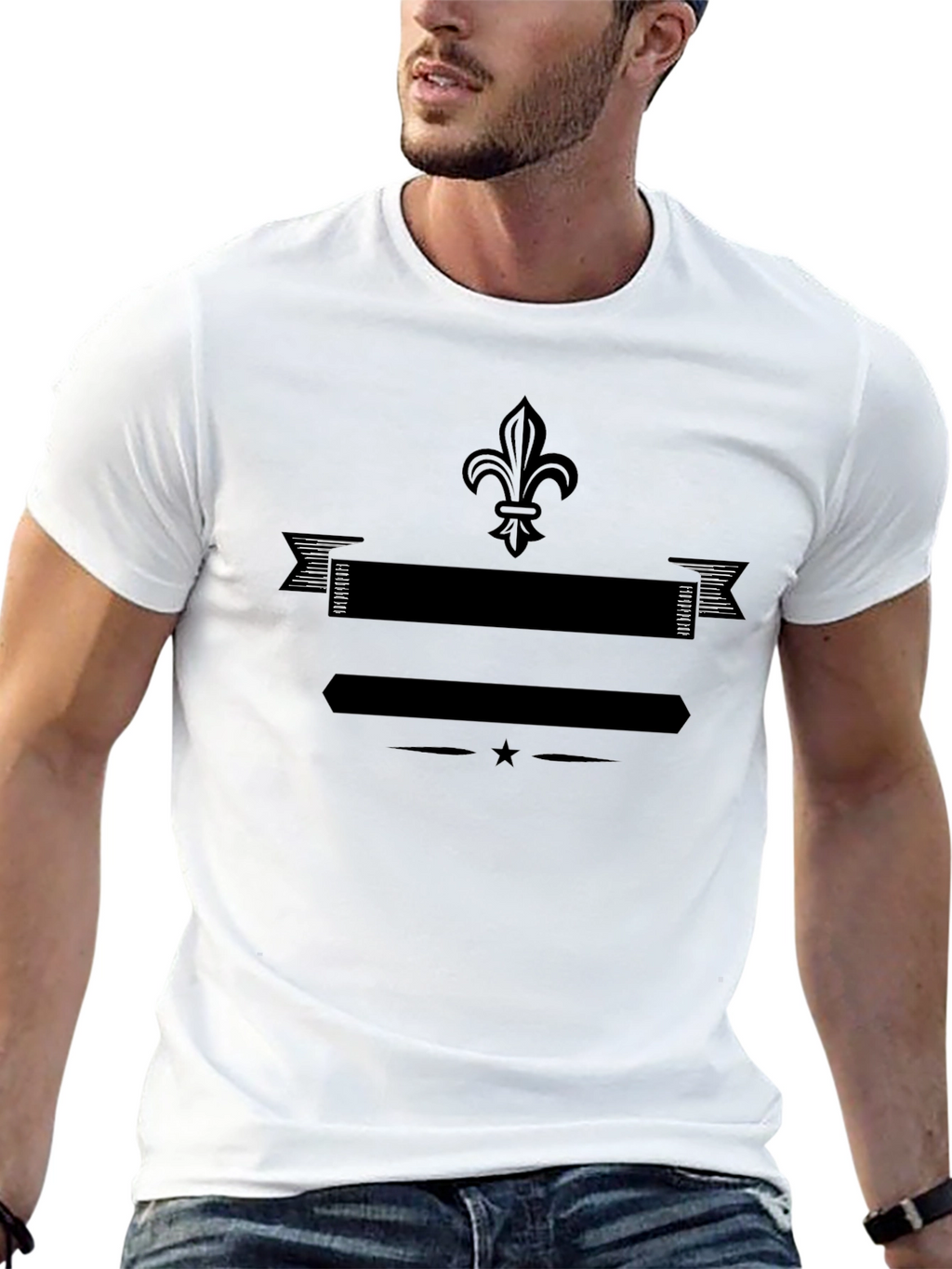 Black Graphic T-Shirt with Fleur-de-lis Design