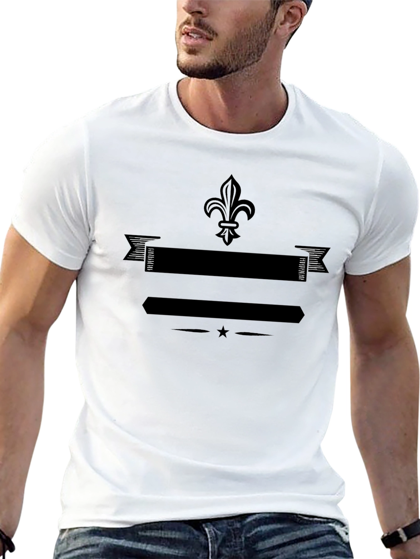 Black Graphic T-Shirt with Fleur-de-lis Design