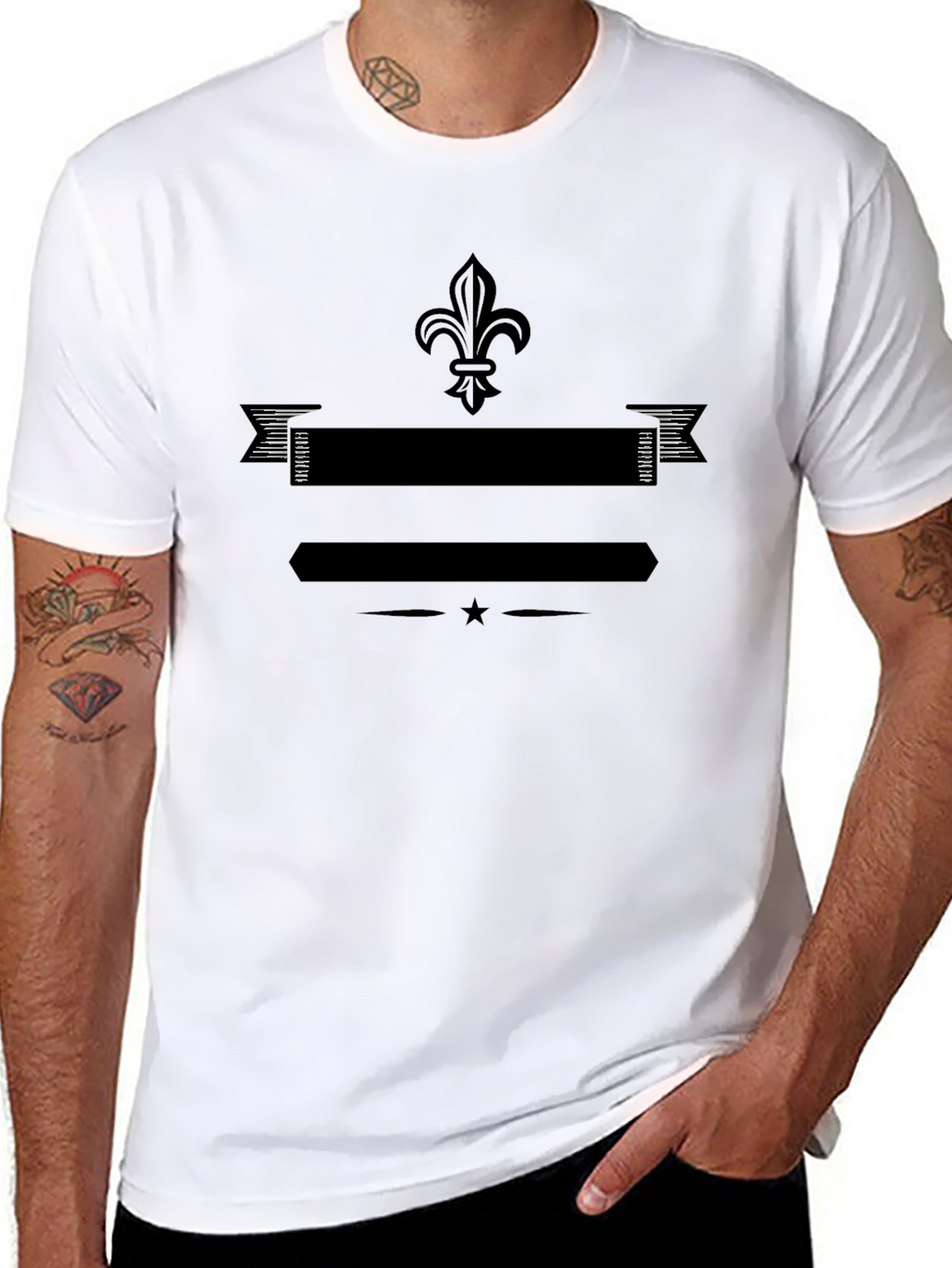 Black Graphic T-Shirt with Fleur-de-lis Design