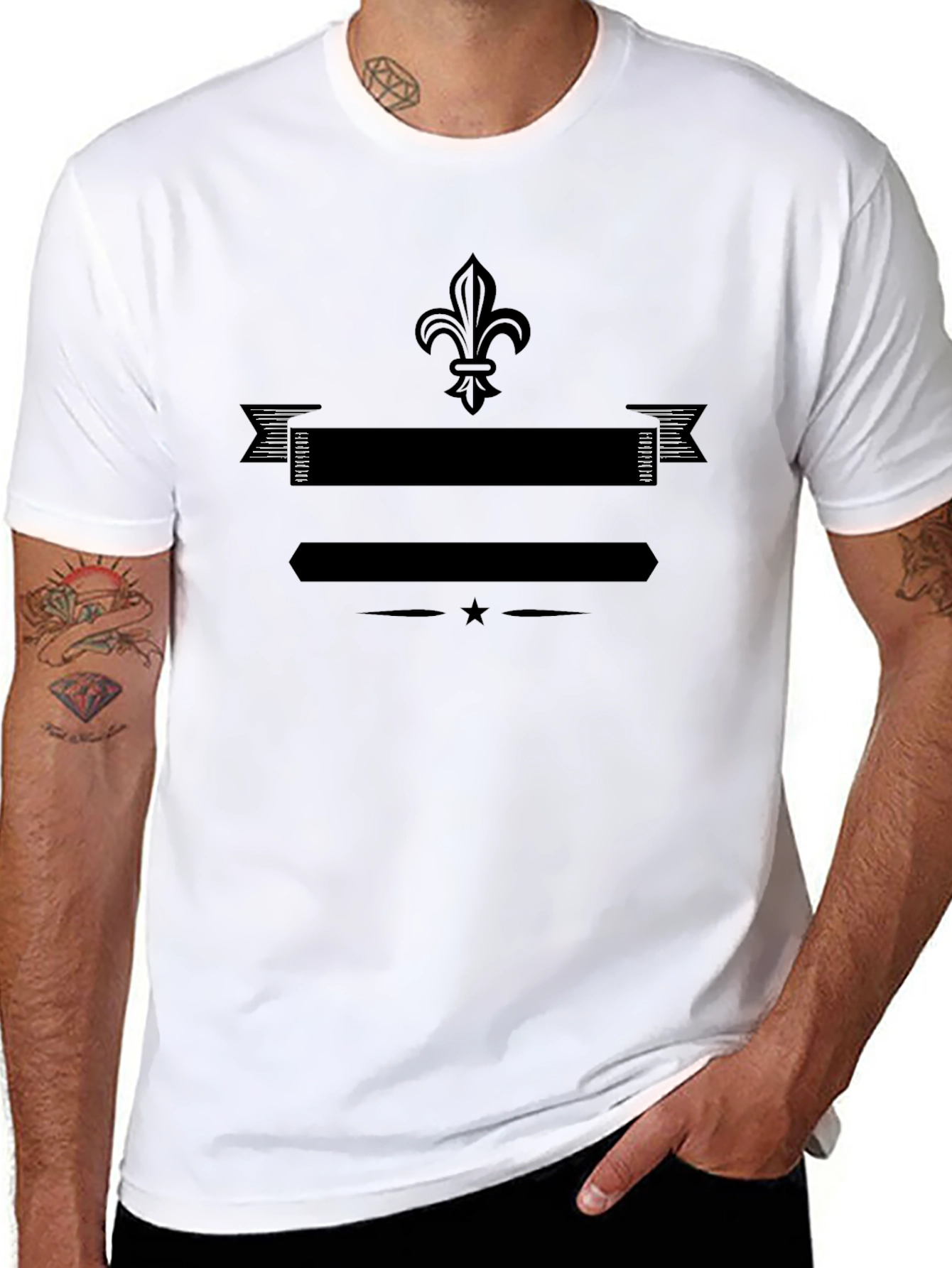 Black Graphic T-Shirt with Fleur-de-lis Design
