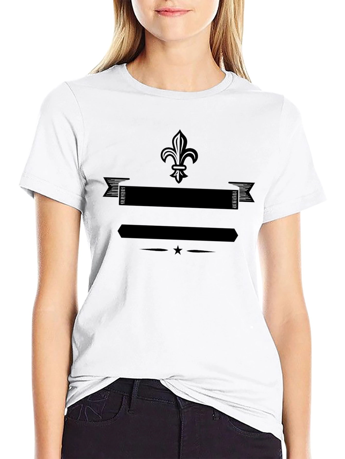Black Graphic T-Shirt with Fleur-de-lis Design