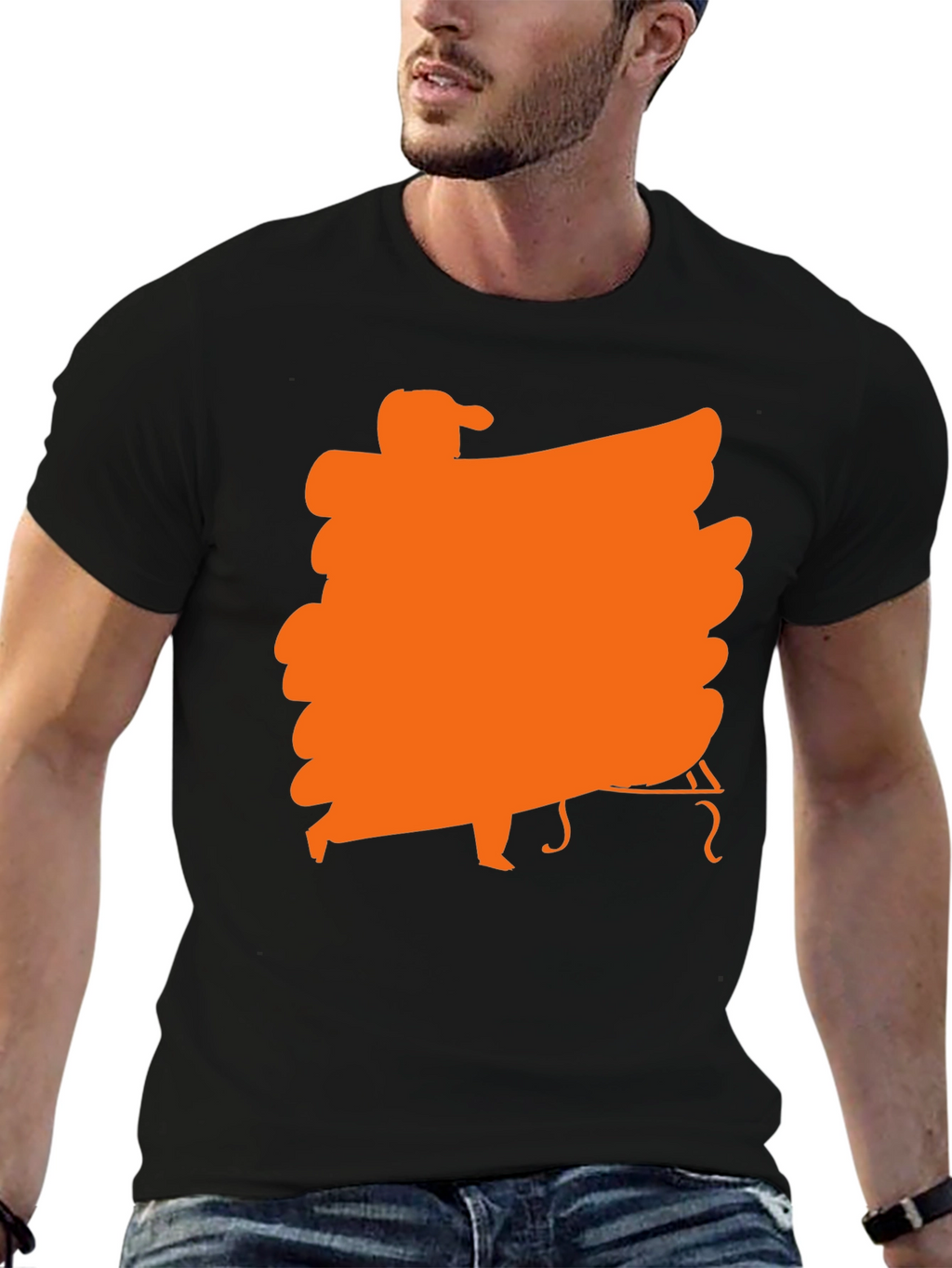 Black T-Shirt with Orange Musician Graphic