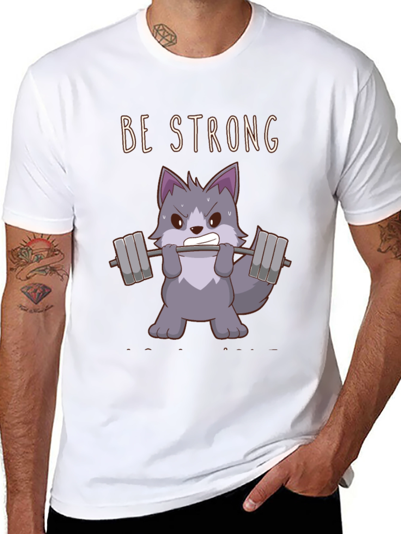 Be Strong Wolf Graphic T-Shirt - Black Cotton Tee