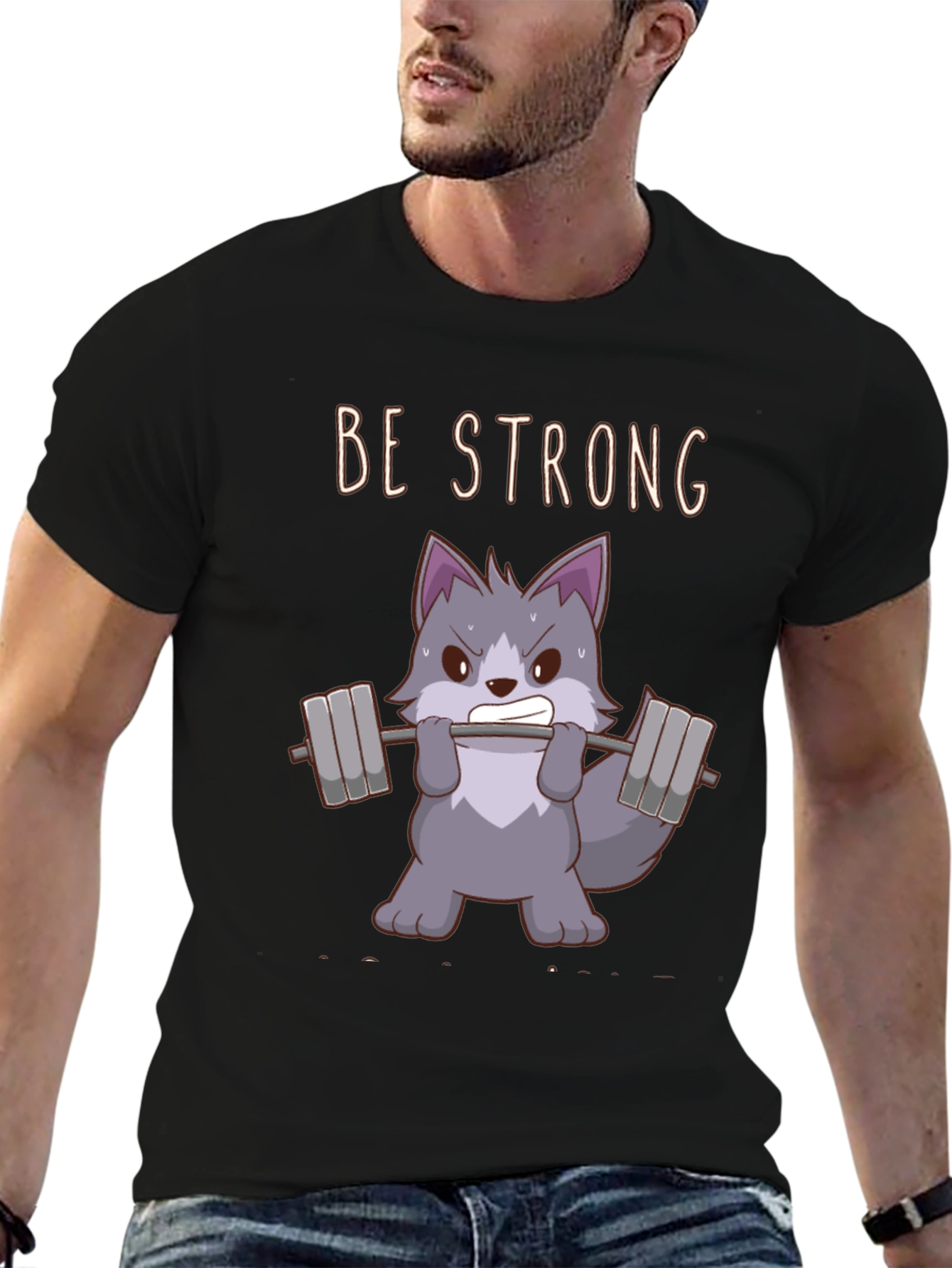Be Strong Wolf Graphic T-Shirt - Black Cotton Tee