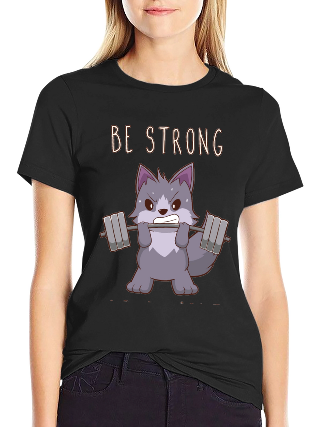 Be Strong Wolf Graphic T-Shirt - Black Cotton Tee