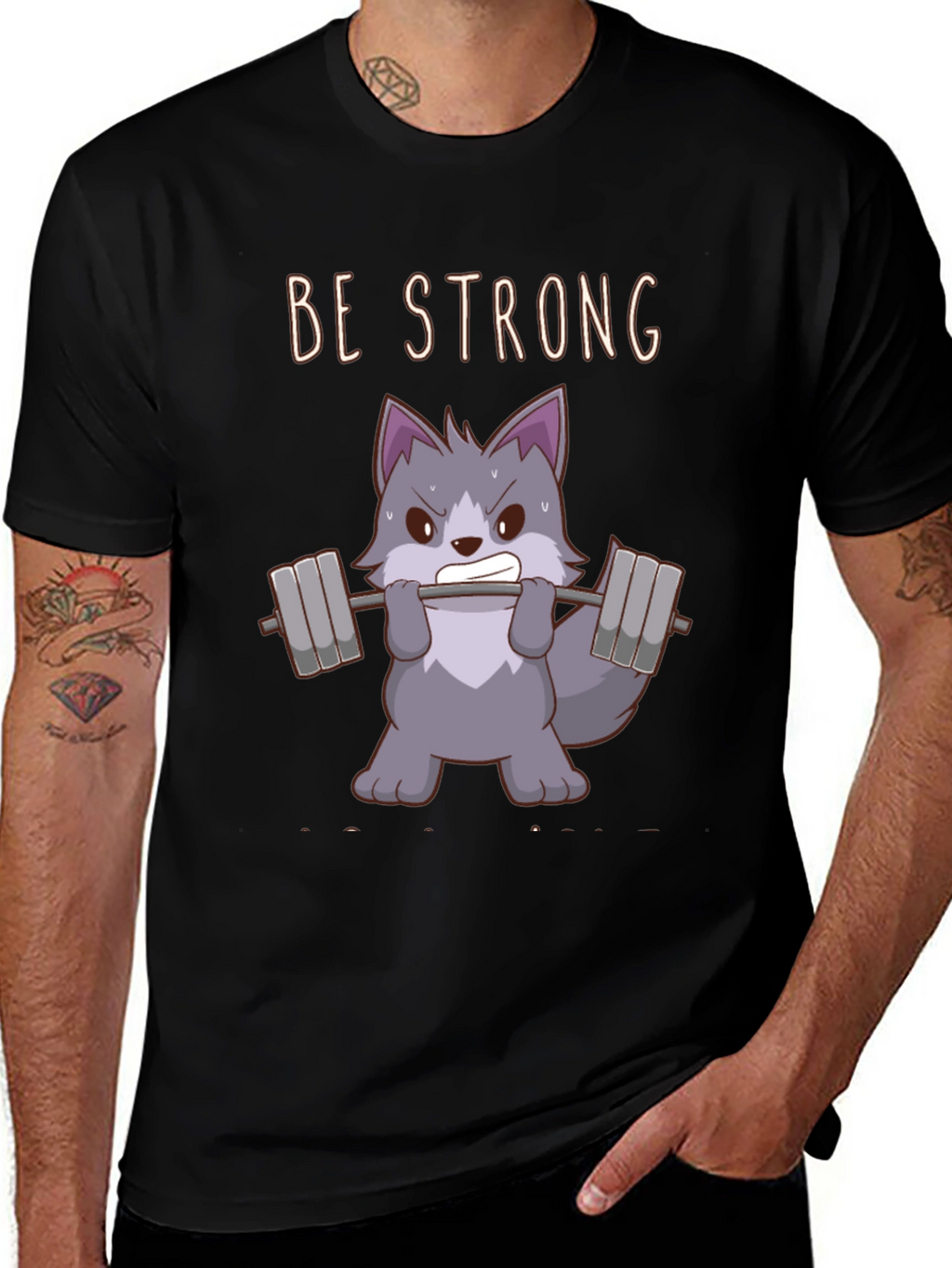 Be Strong Wolf Graphic T-Shirt - Black Cotton Tee