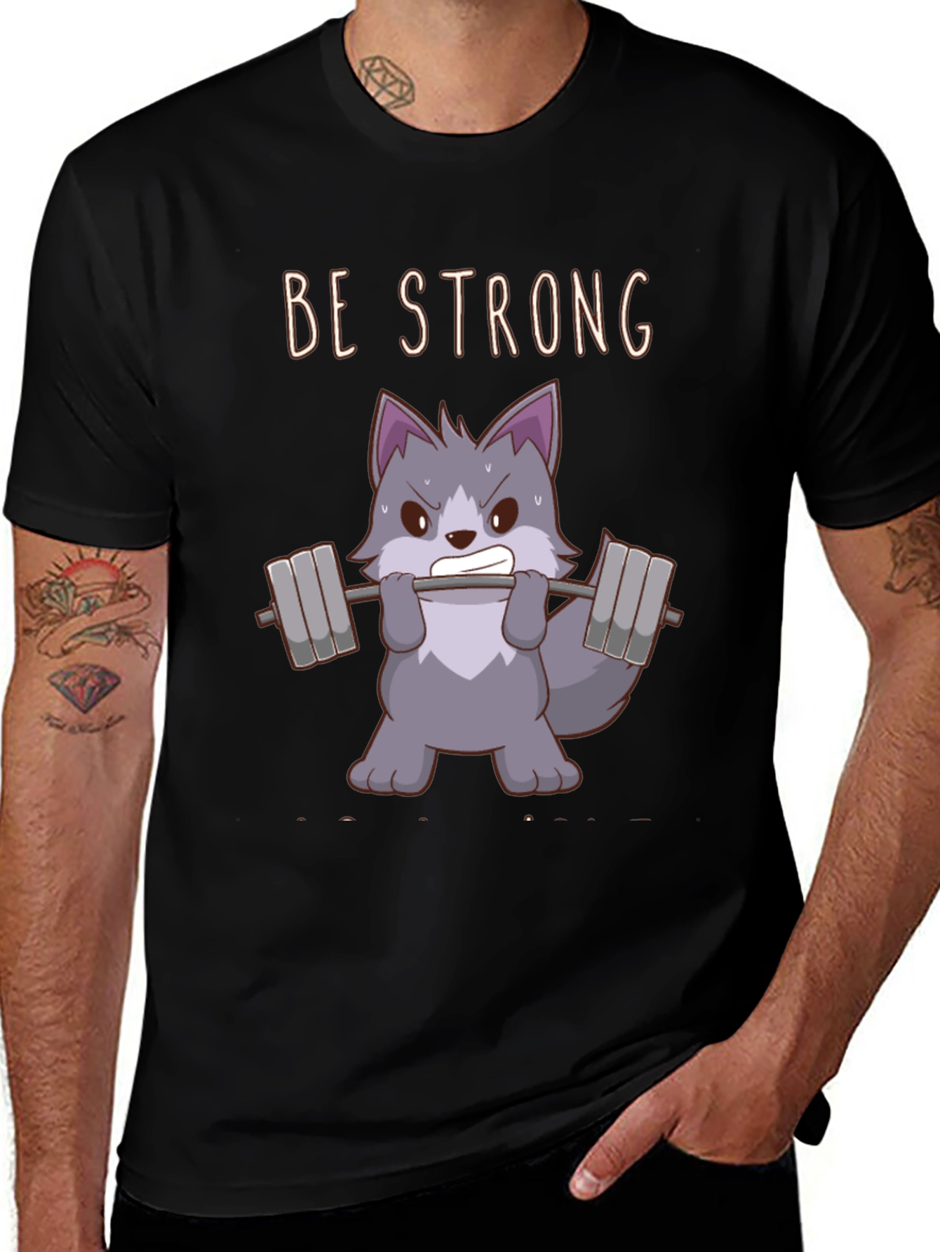 Be Strong Wolf Graphic T-Shirt - Black Cotton Tee
