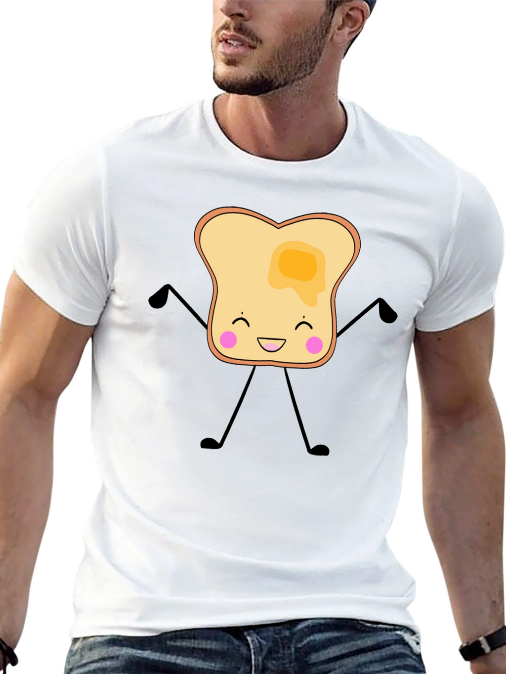 Funny Toast with Butter Graphic Black T-Shirt