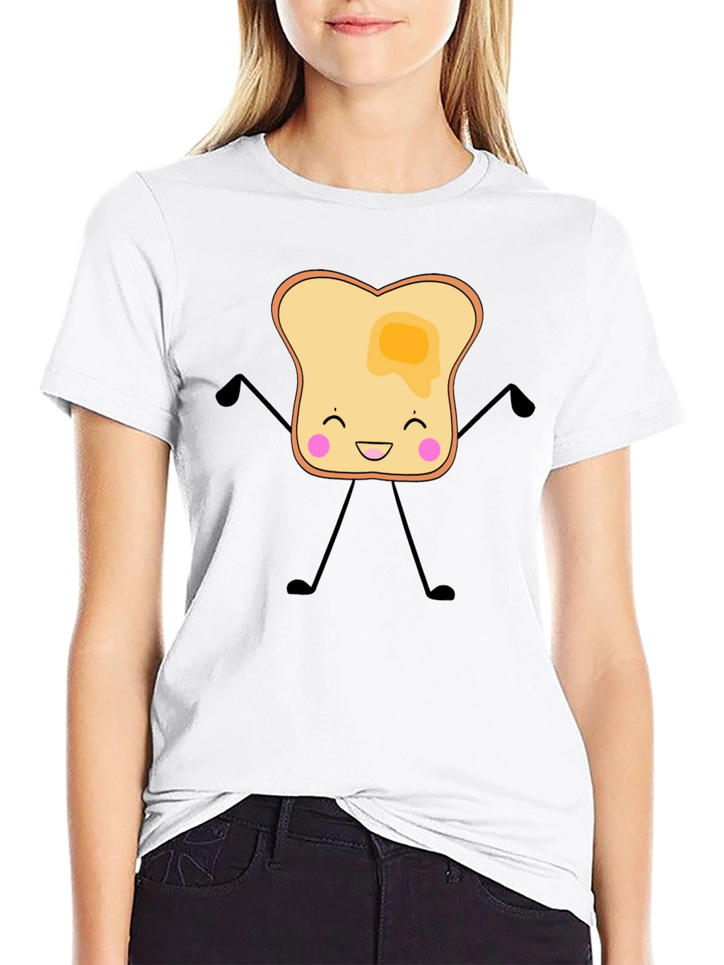 Funny Toast with Butter Graphic Black T-Shirt