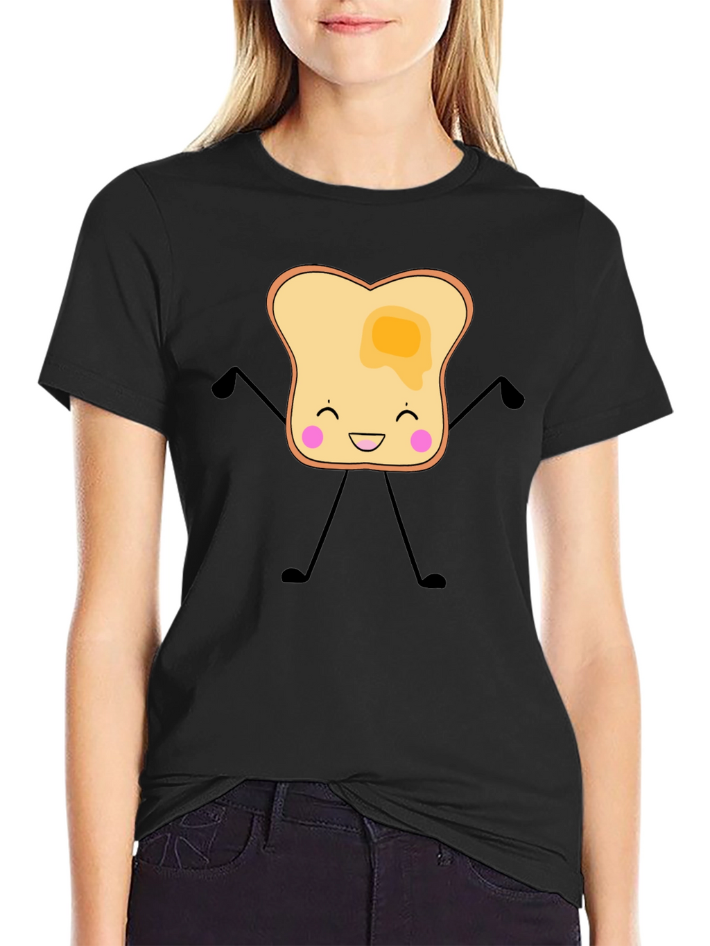 Funny Toast with Butter Graphic Black T-Shirt
