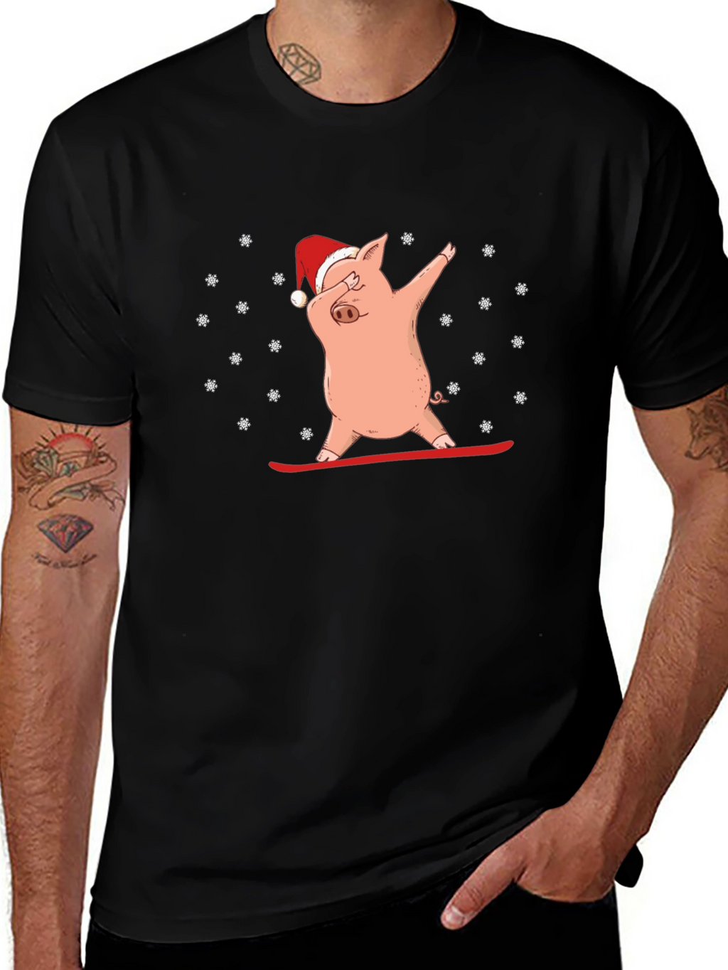 Dabbing Pig in Santa Hat T-Shirt