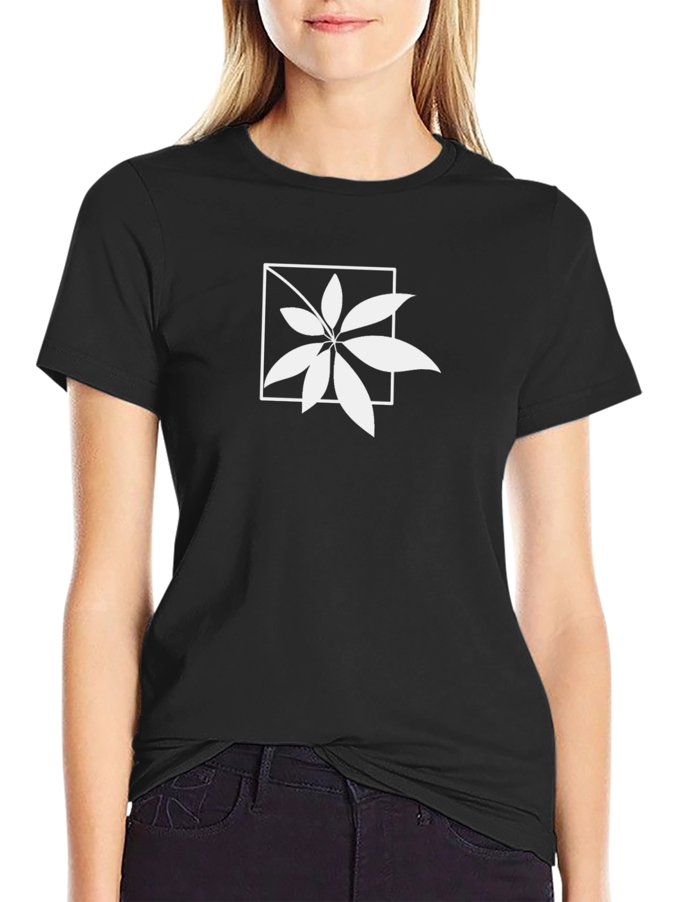 Leaf in Square Graphic Black Tee