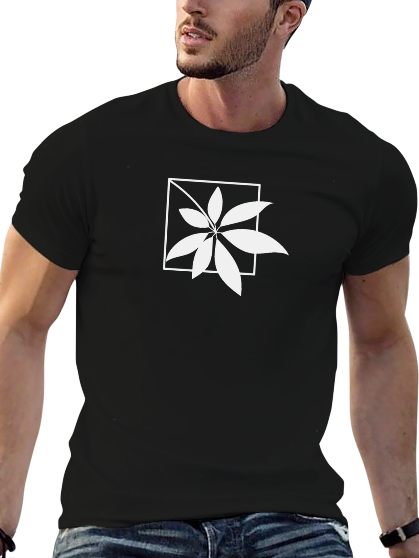 Leaf in Square Graphic Black Tee