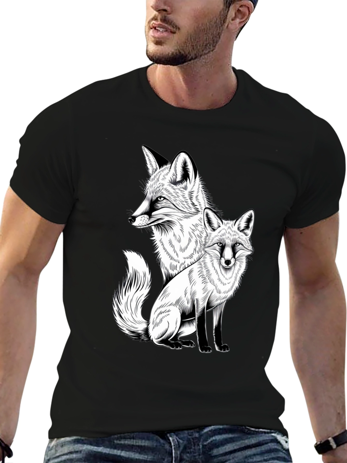 Fox Graphic Print Tee - Stylish Black T-Shirt
