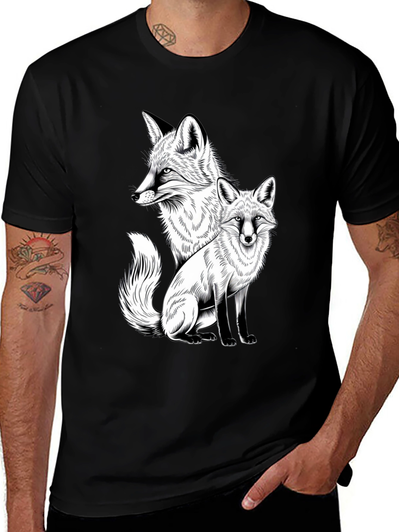 Fox Graphic Print Tee - Stylish Black T-Shirt