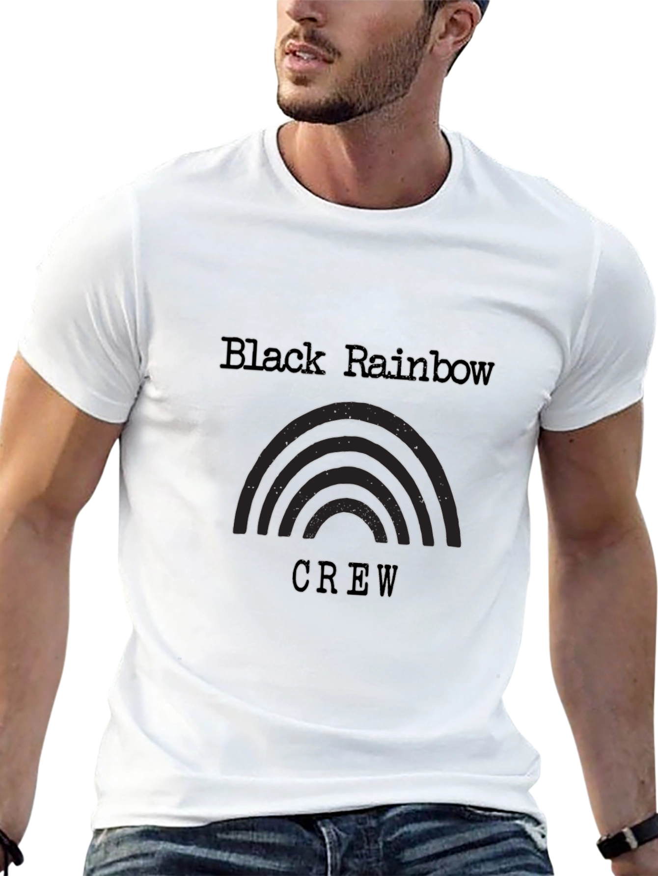 Black Rainbow Crew Graphic Tee - Soft Cotton Blend