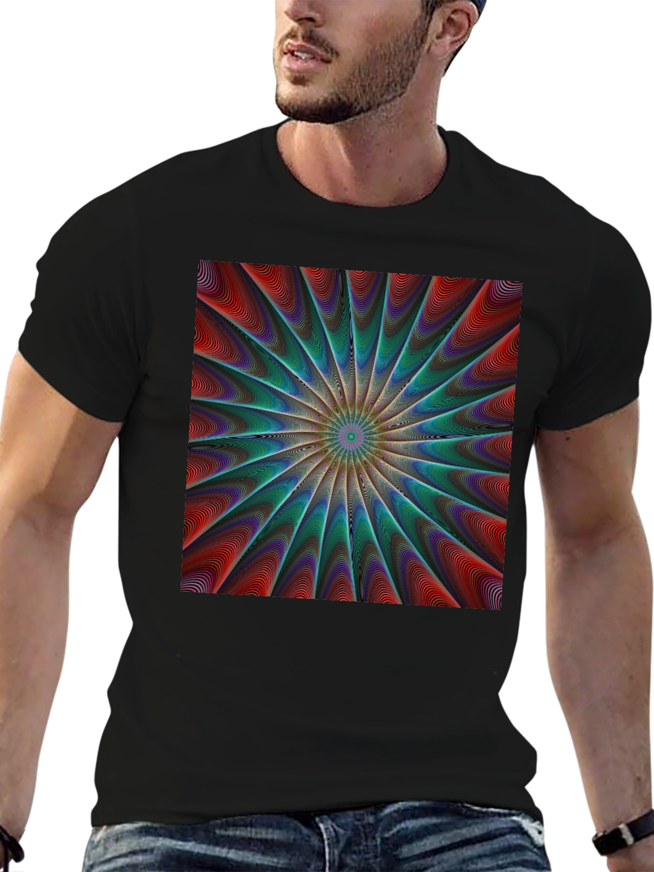 Abstract Psychedelic Pattern Black T-Shirt