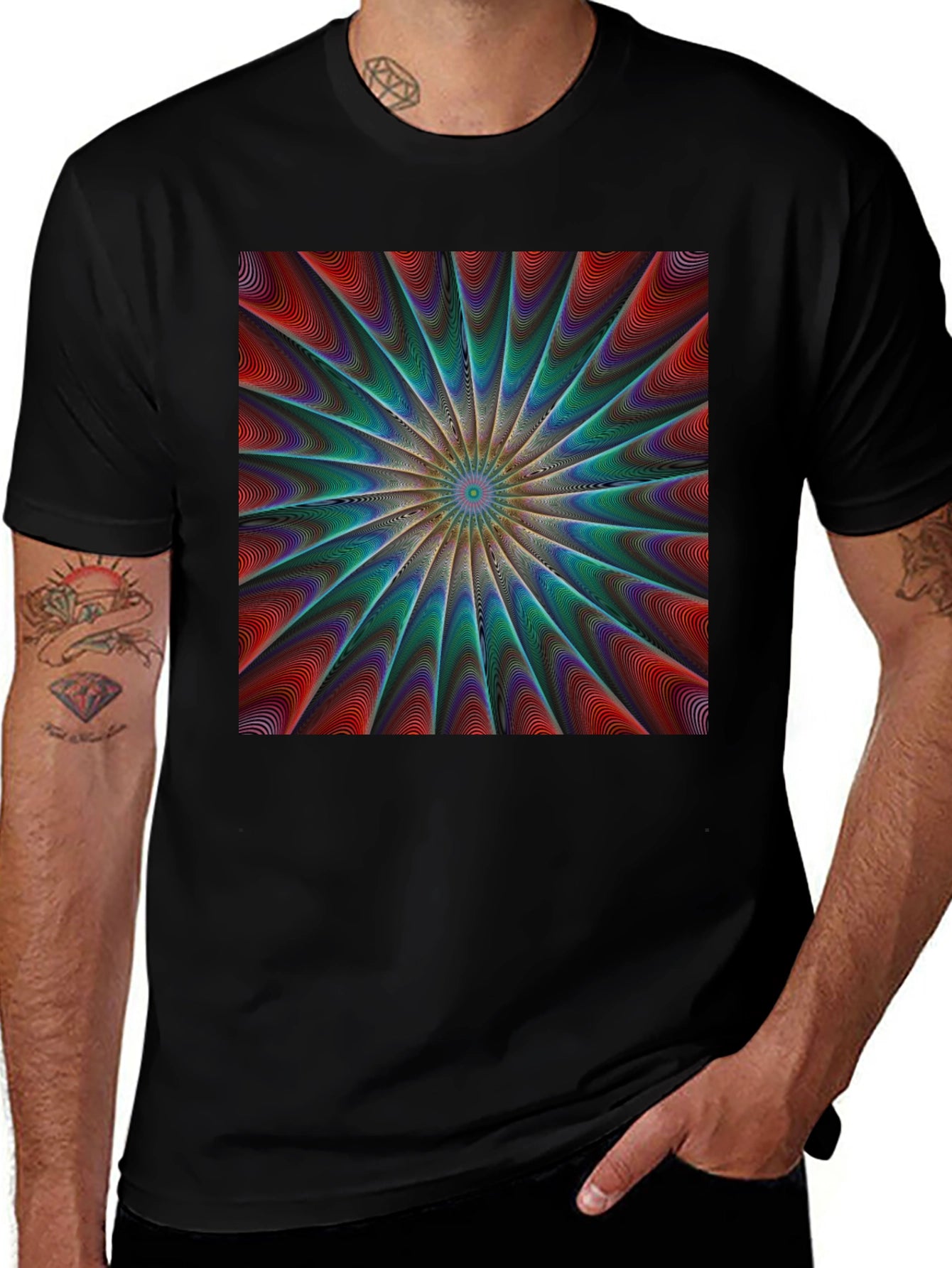 Abstract Psychedelic Pattern Black T-Shirt