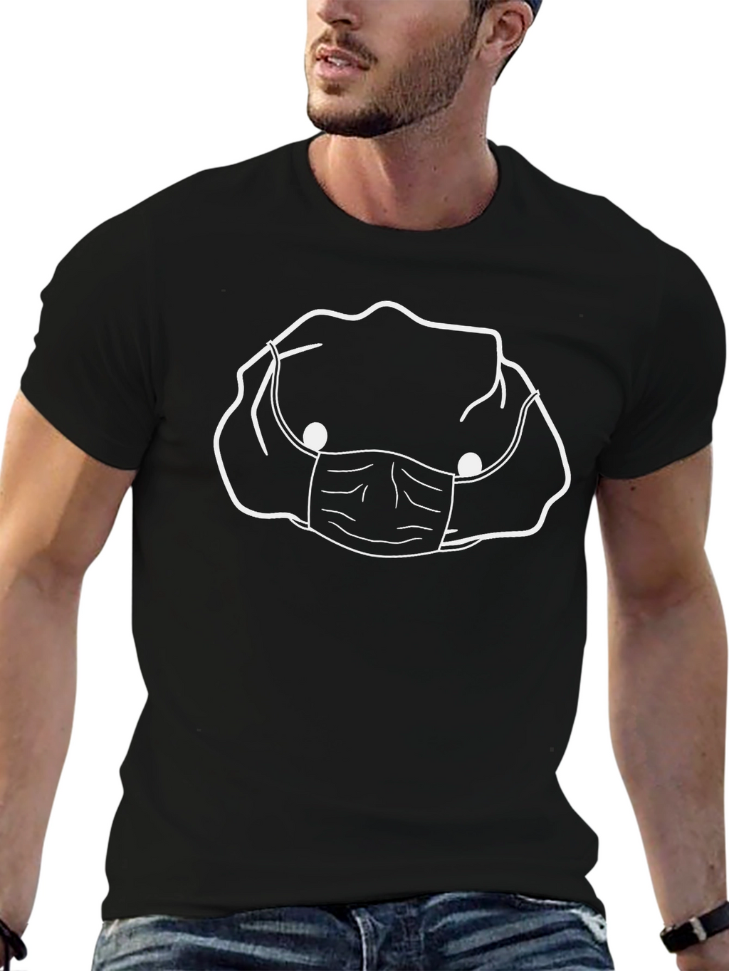 Masked Head Graphic T-Shirt - Black