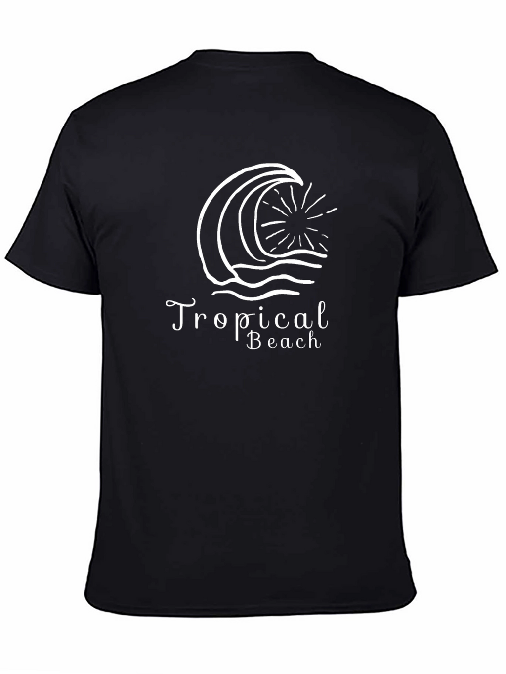 Tropical Beach Graphic Tee - Black Cotton T-Shirt