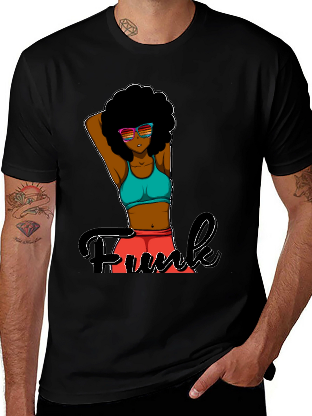 Funky Afro Girl Graphic Tee - Black
