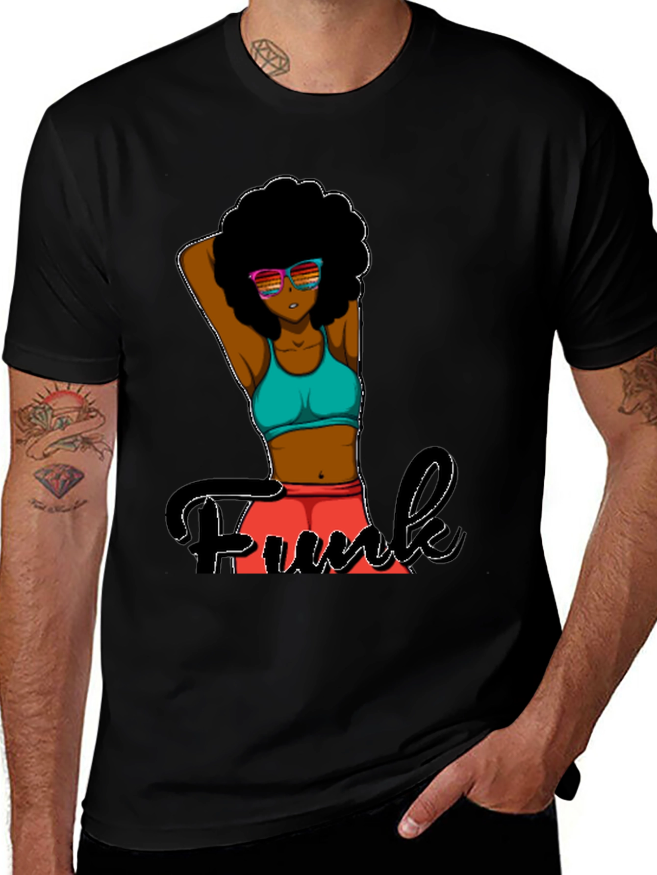 Funky Afro Girl Graphic Tee - Black