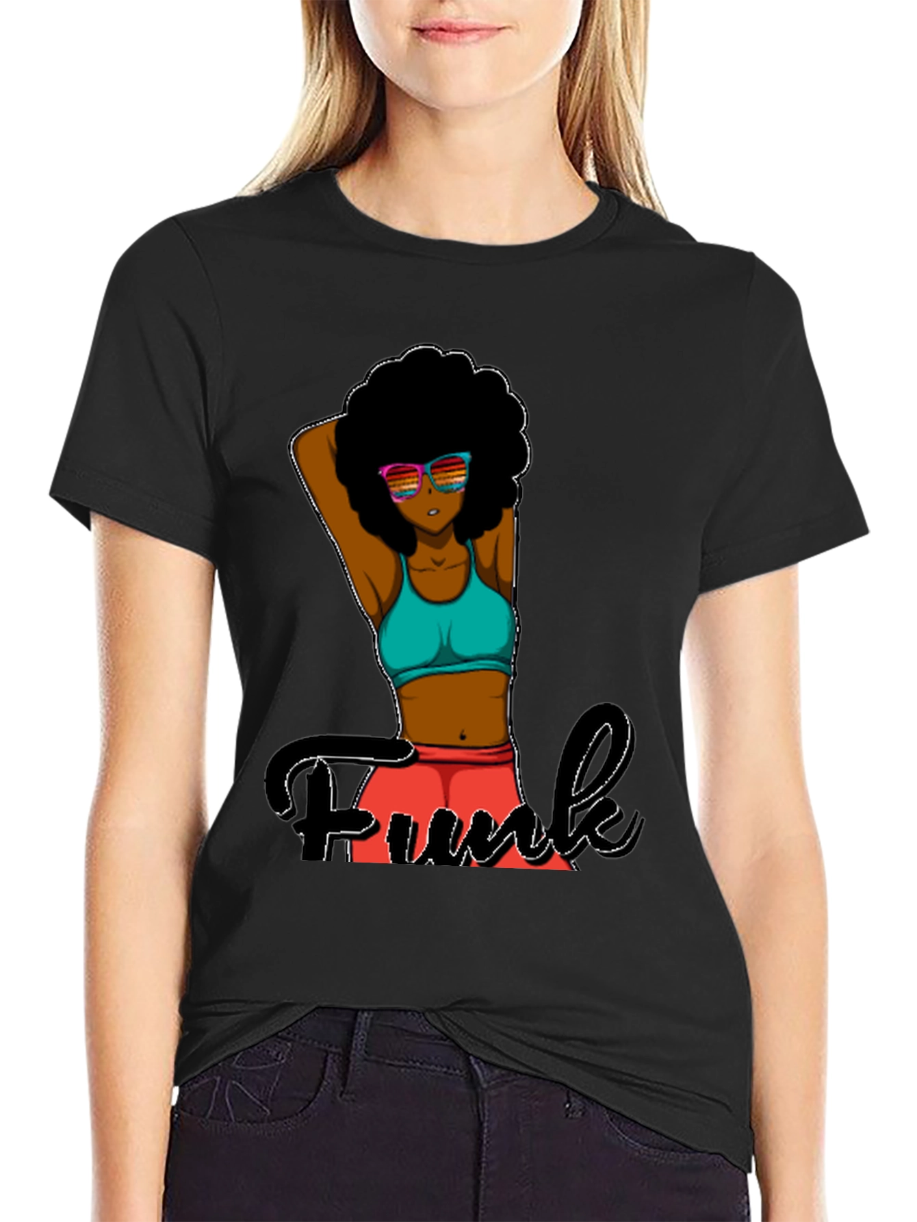 Funky Afro Girl Graphic Tee - Black