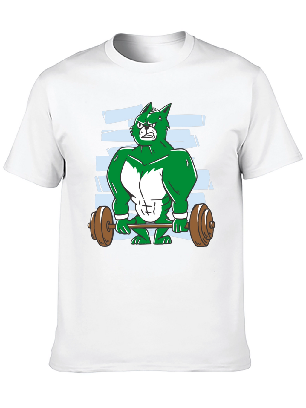 Weightlifting Green Wolf Cartoon T-Shirt