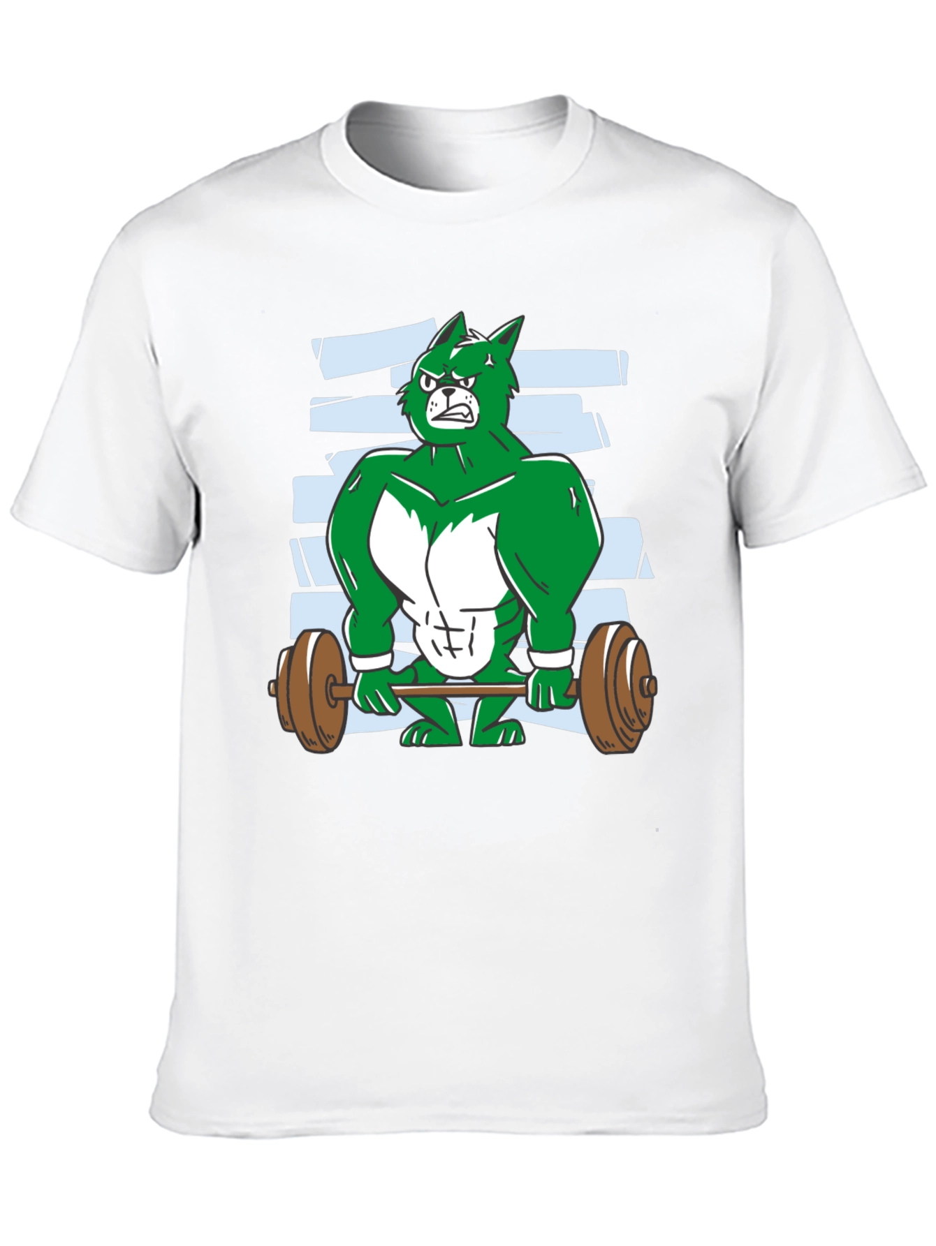 Weightlifting Green Wolf Cartoon T-Shirt