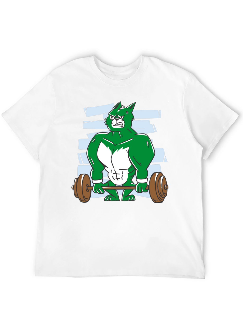 Weightlifting Green Wolf Cartoon T-Shirt