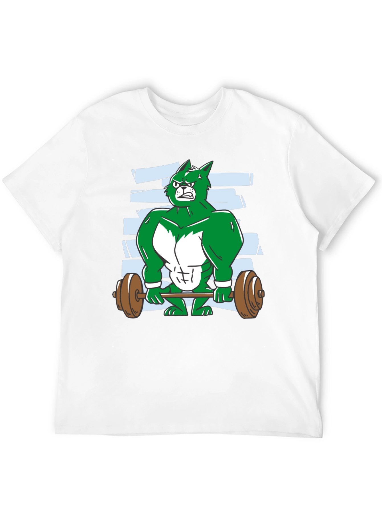 Weightlifting Green Wolf Cartoon T-Shirt