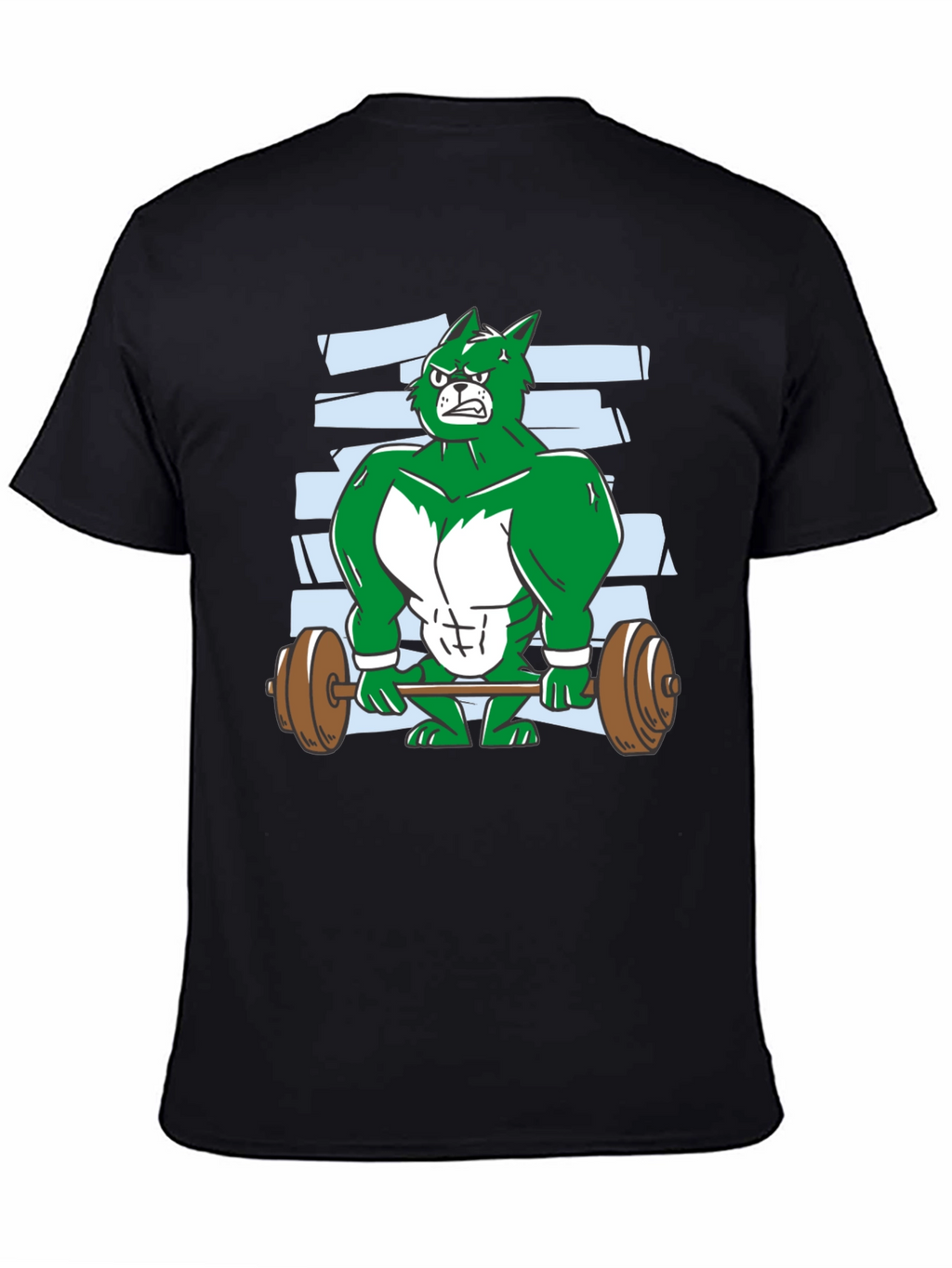 Weightlifting Green Wolf Cartoon T-Shirt