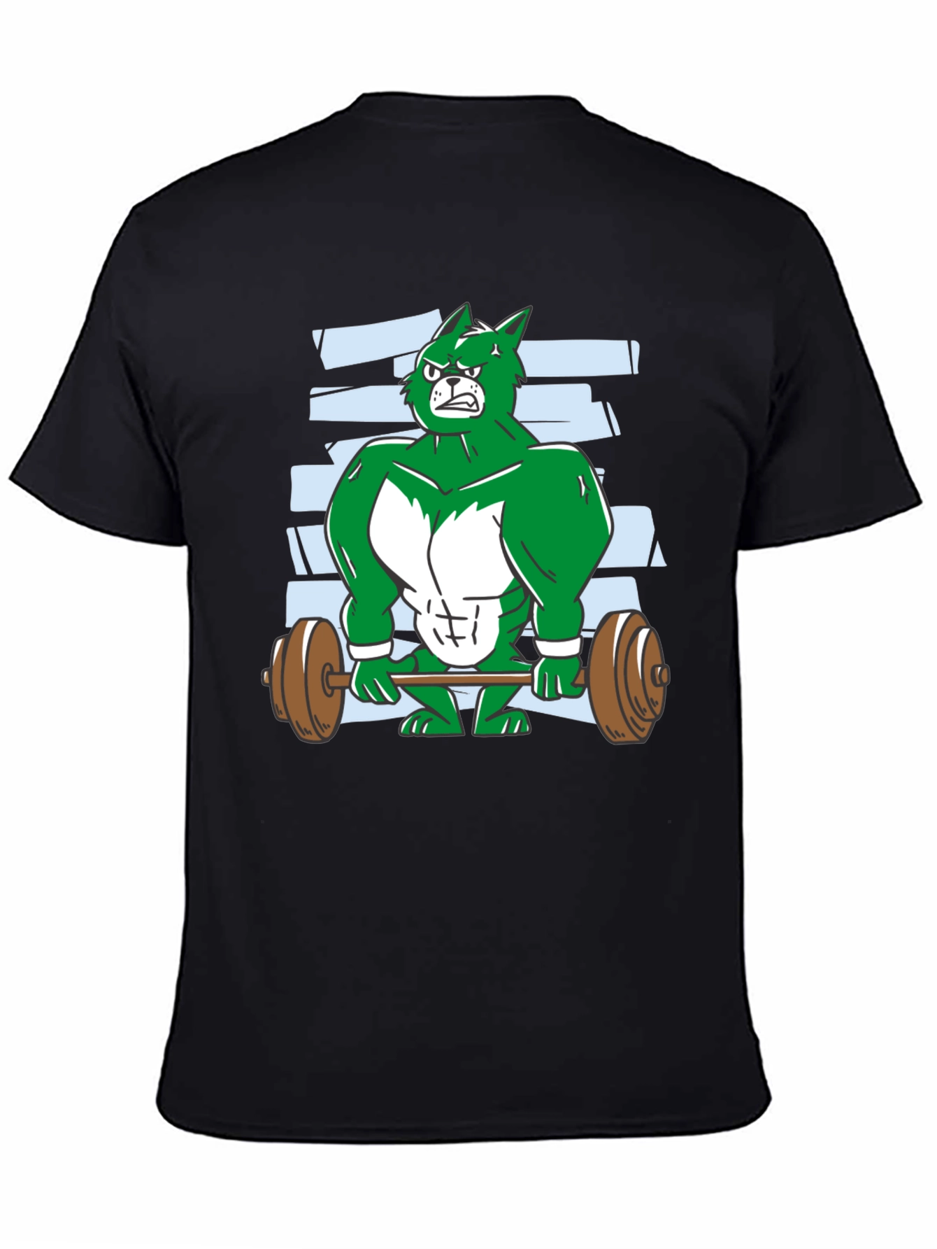 Weightlifting Green Wolf Cartoon T-Shirt
