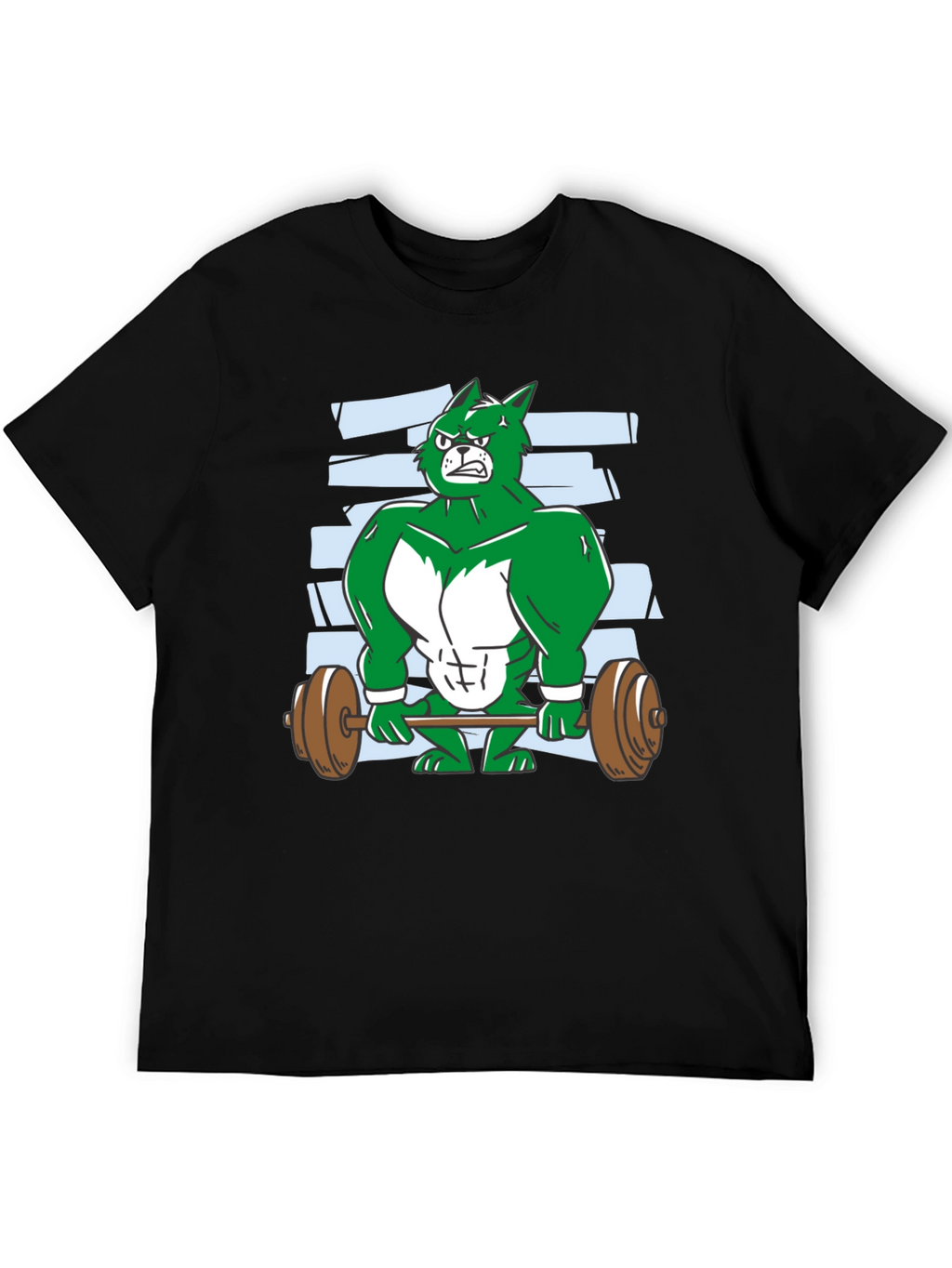 Weightlifting Green Wolf Cartoon T-Shirt
