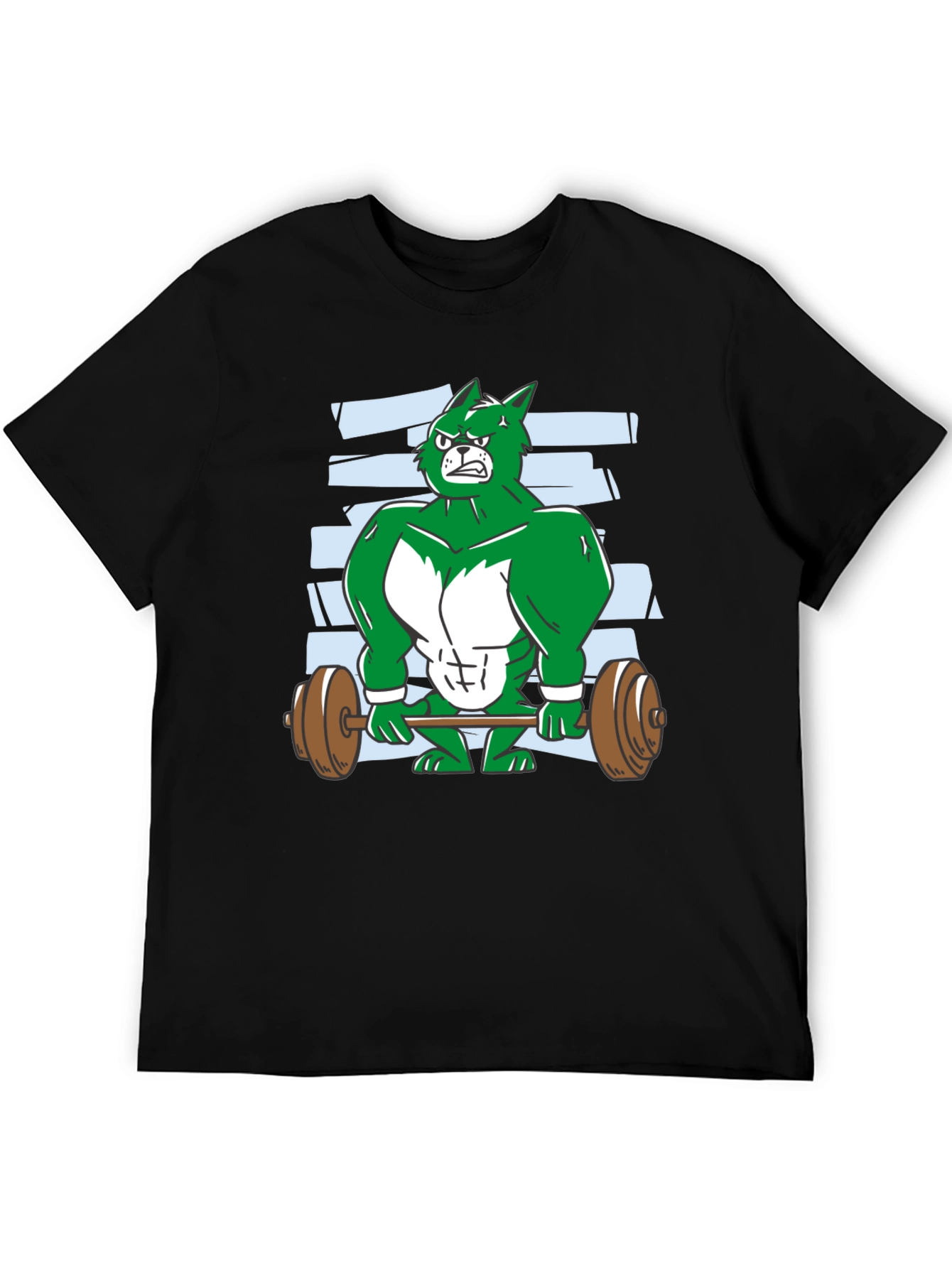 Weightlifting Green Wolf Cartoon T-Shirt