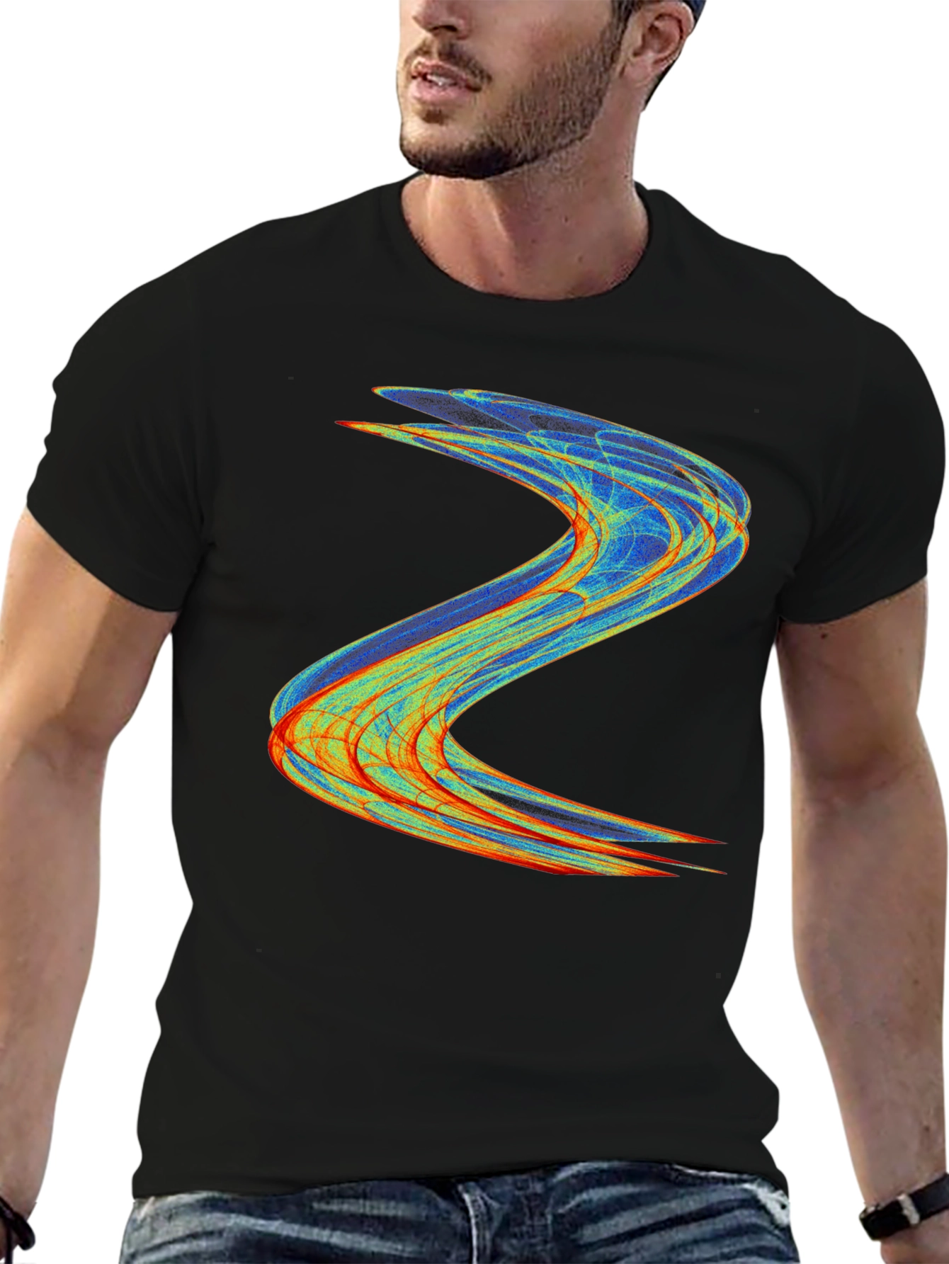 Abstract Wave Design Black T-Shirt