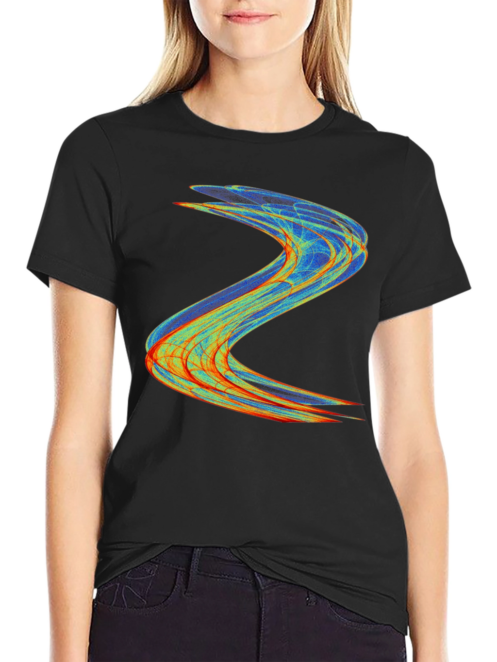 Abstract Wave Design Black T-Shirt