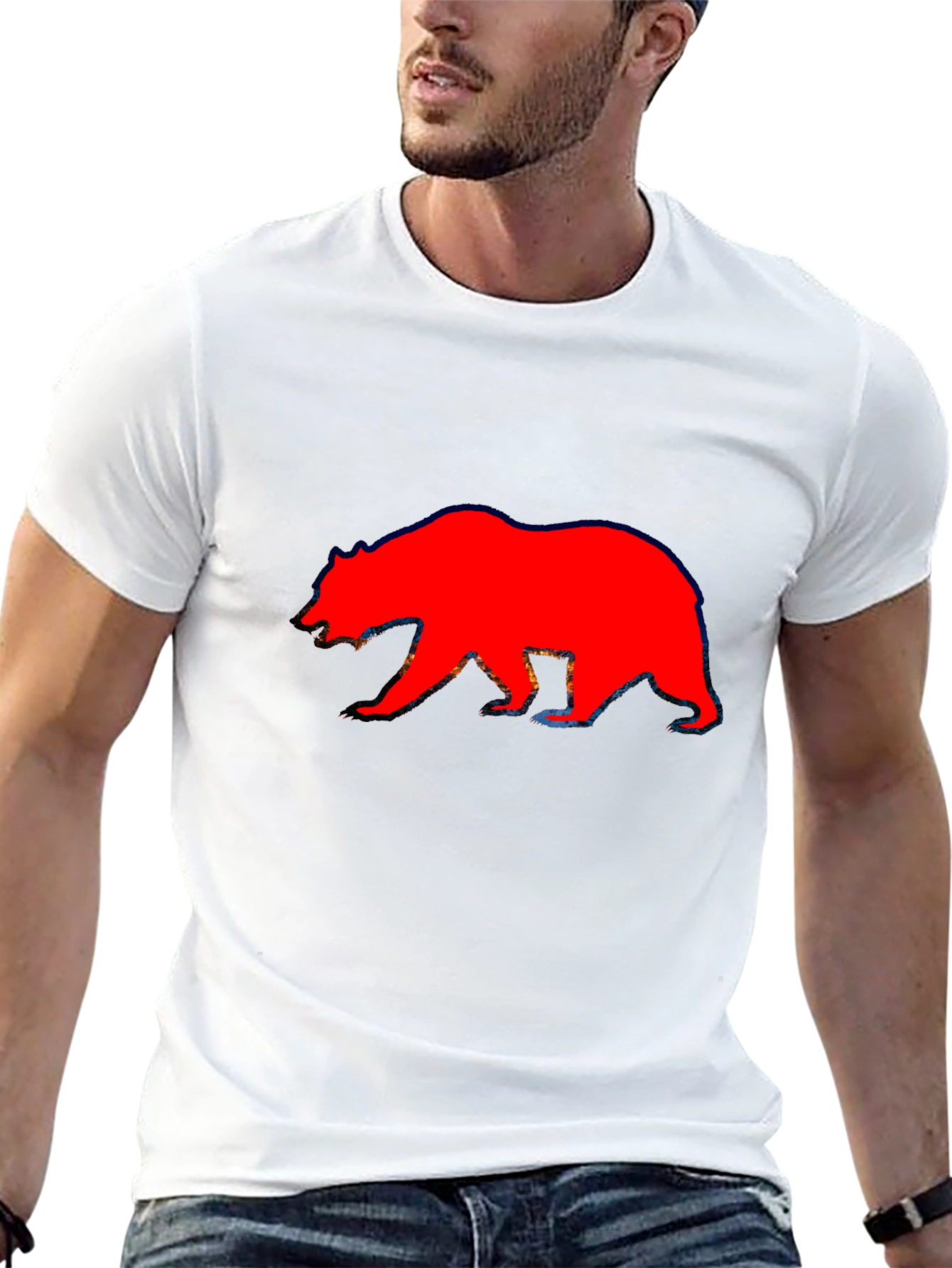 Red Bear Graphic Print Black T-Shirt