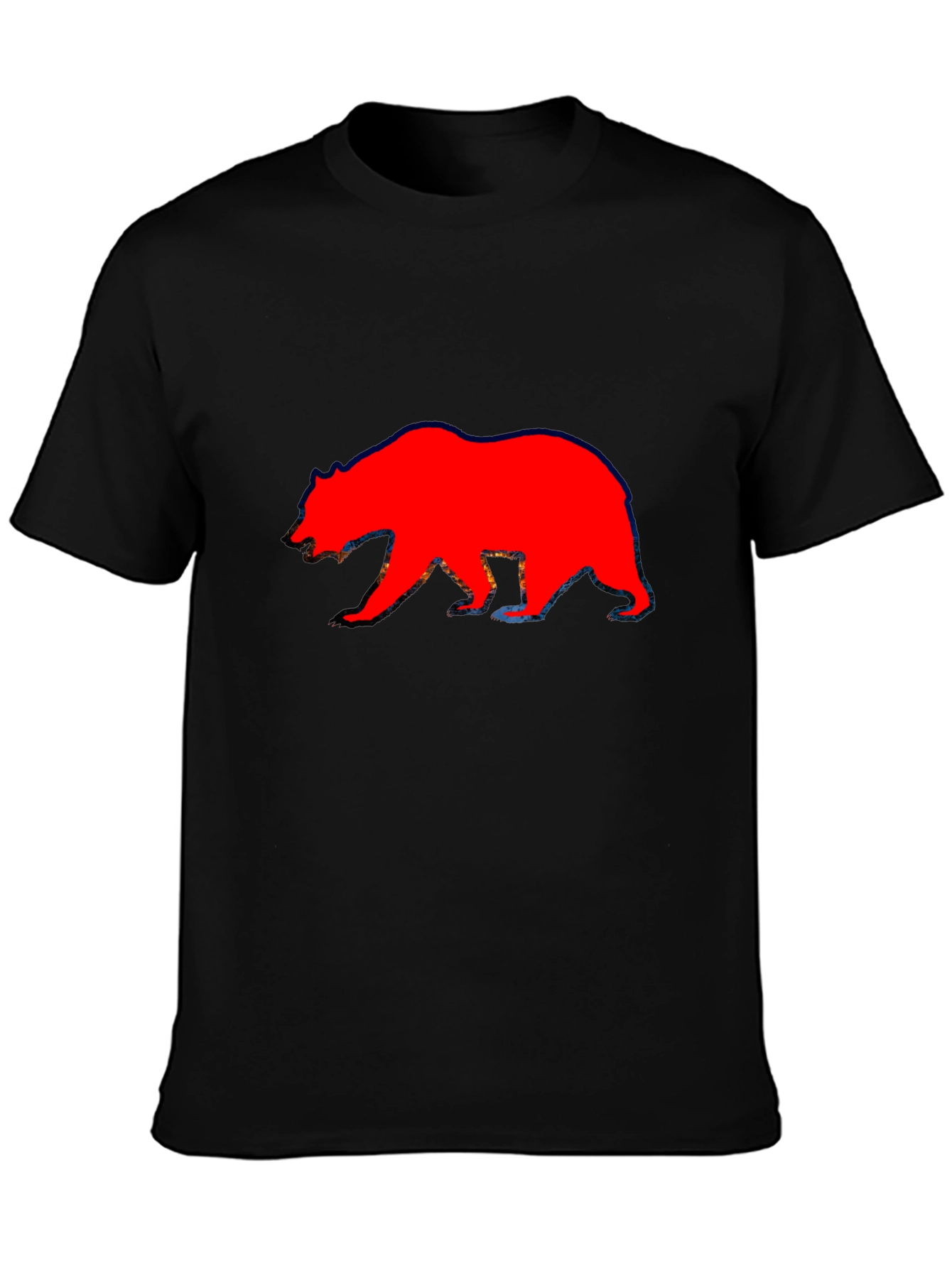Red Bear Graphic Print Black T-Shirt