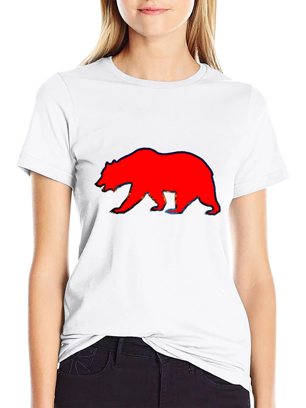Red Bear Graphic Print Black T-Shirt