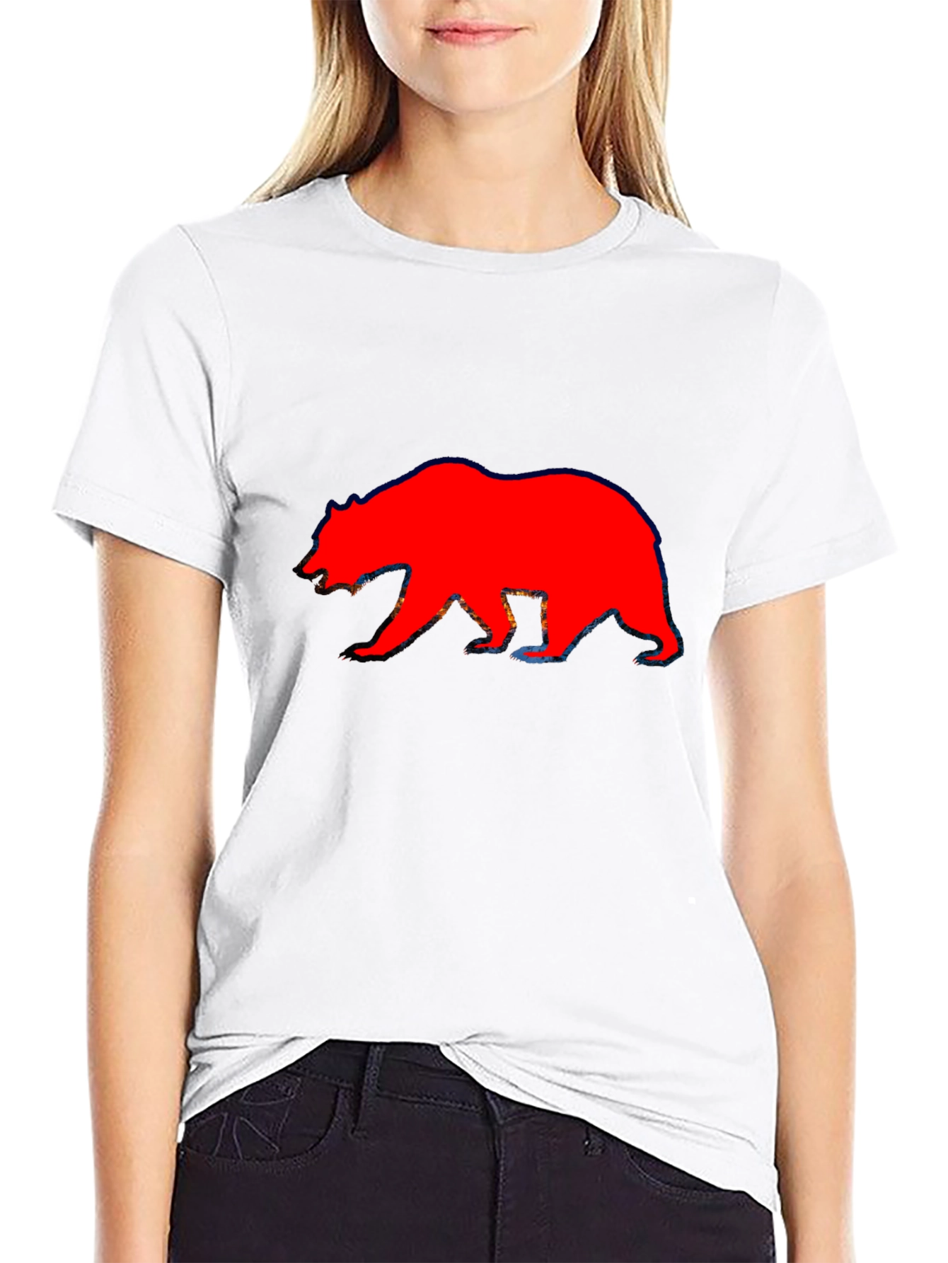 Red Bear Graphic Print Black T-Shirt