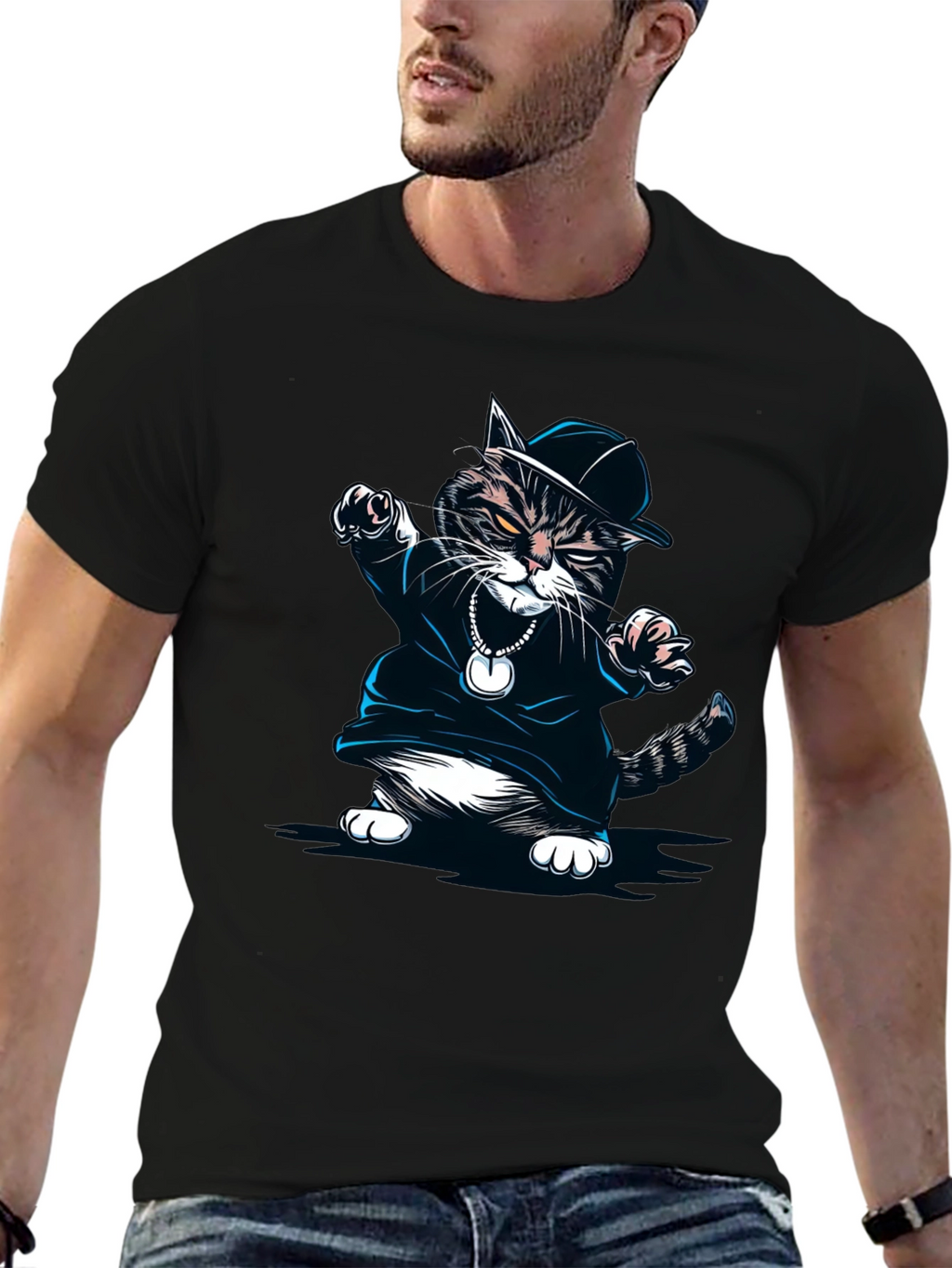 Cool Cat Rapper Black T-Shirt