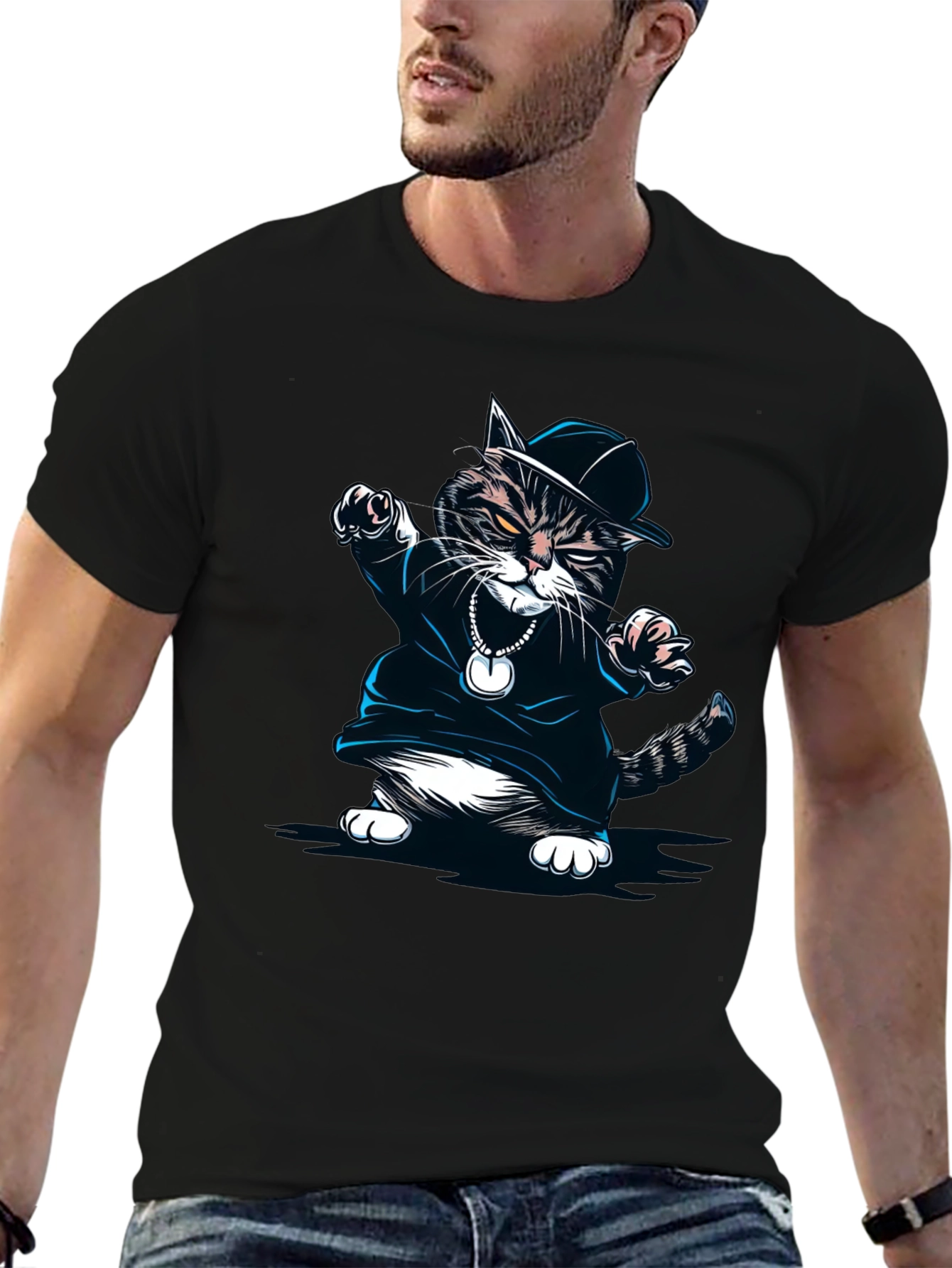 Cool Cat Rapper Black T-Shirt