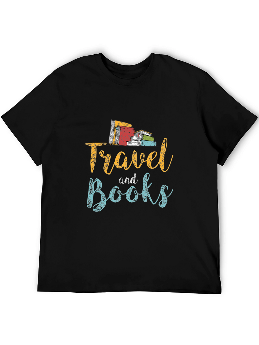 Travel and Books Graphic Tee - Black Cotton