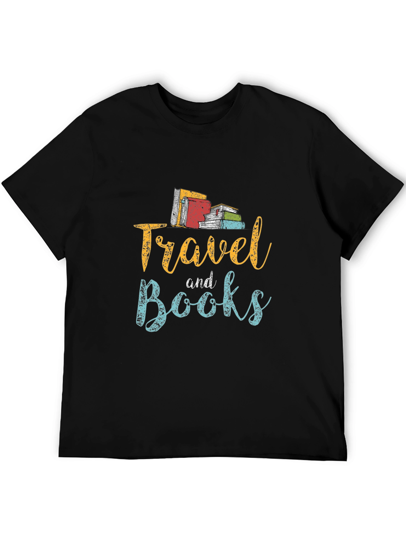 Travel and Books Graphic Tee - Black Cotton
