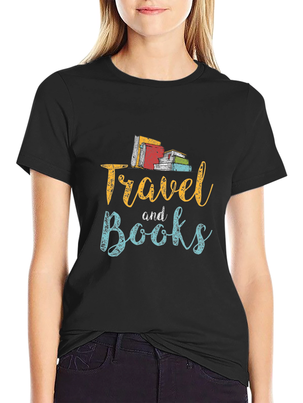 Travel and Books Graphic Tee - Black Cotton